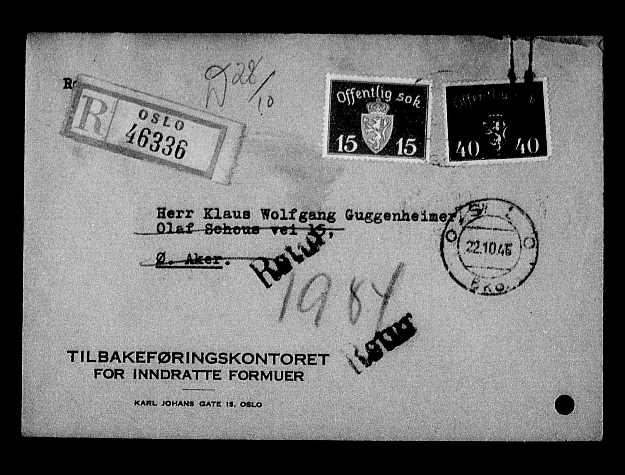 Justisdepartementet, Tilbakeføringskontoret for inndratte formuer, AV/RA-S-1564/H/Hc/Hcc/L0942: --, 1945-1947, p. 3