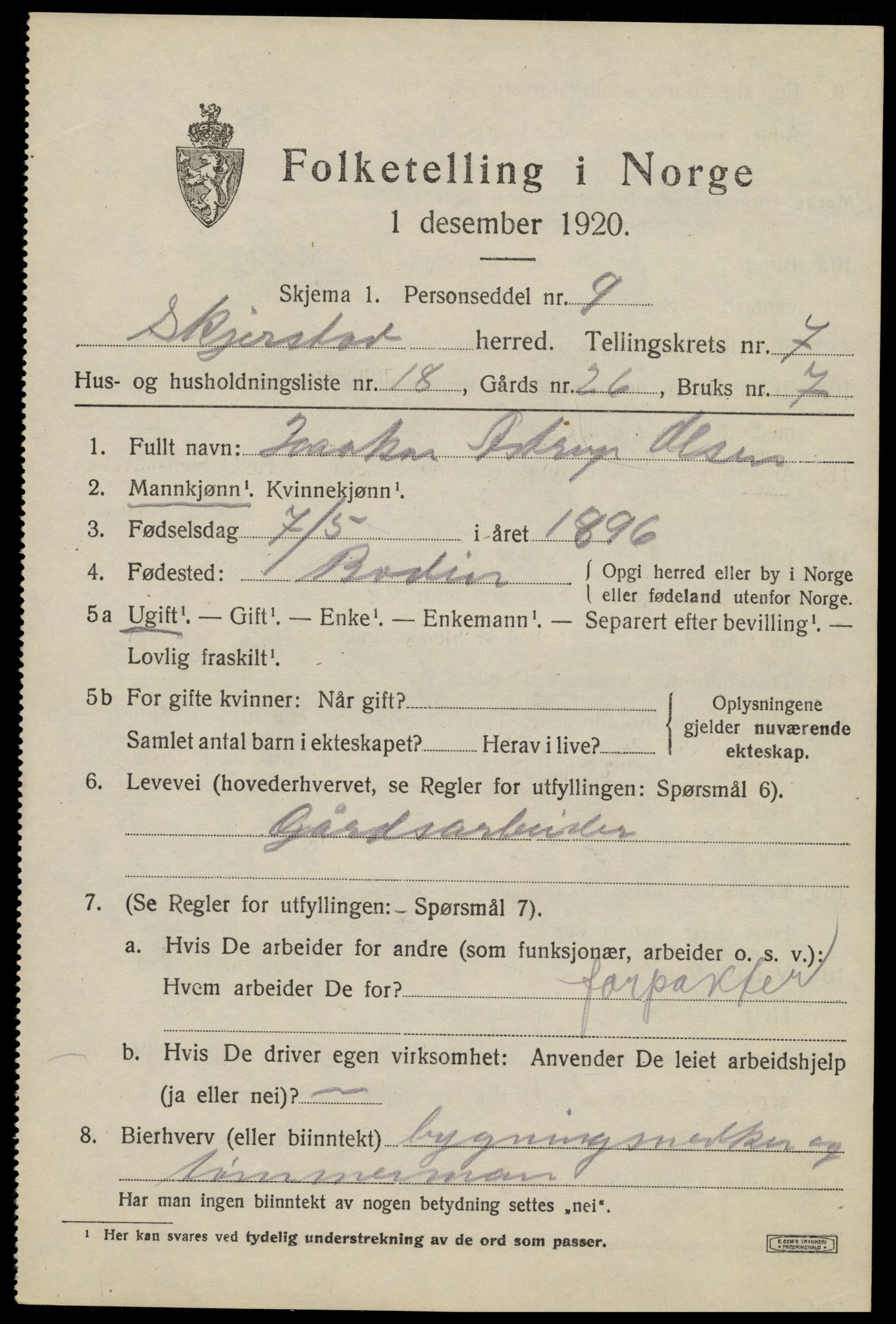 SAT, 1920 census for Skjerstad, 1920, p. 2739