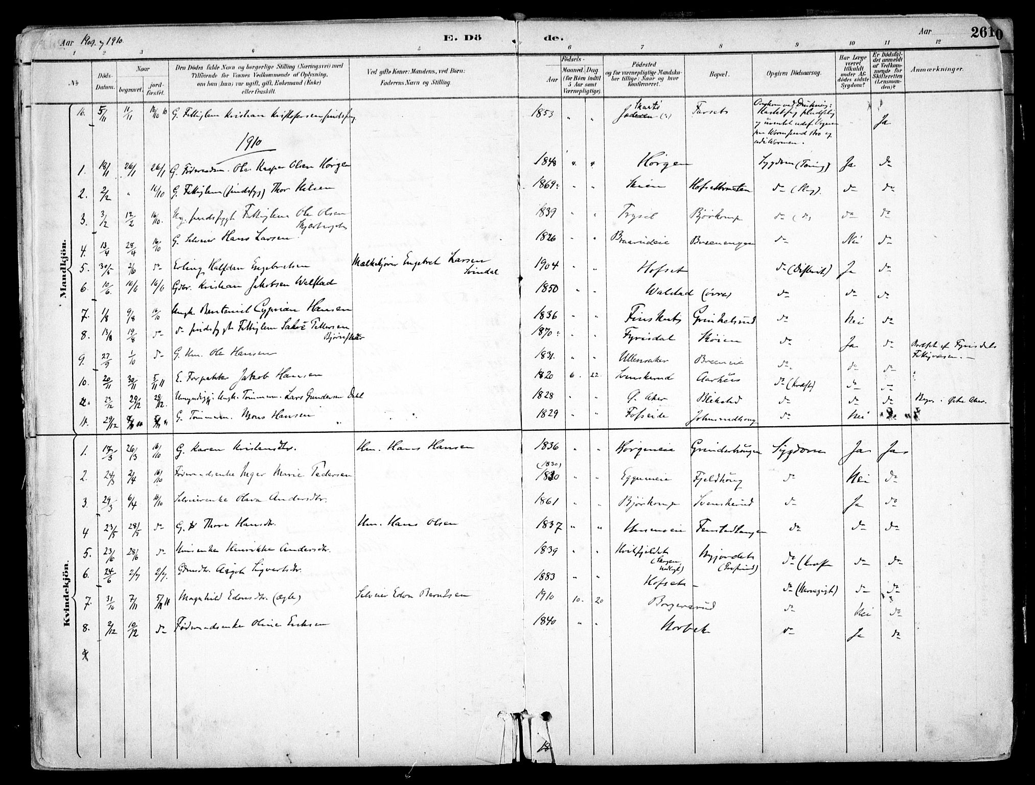 Nes prestekontor Kirkebøker, SAO/A-10410/F/Fb/L0002: Parish register (official) no. II 2, 1883-1918, p. 261