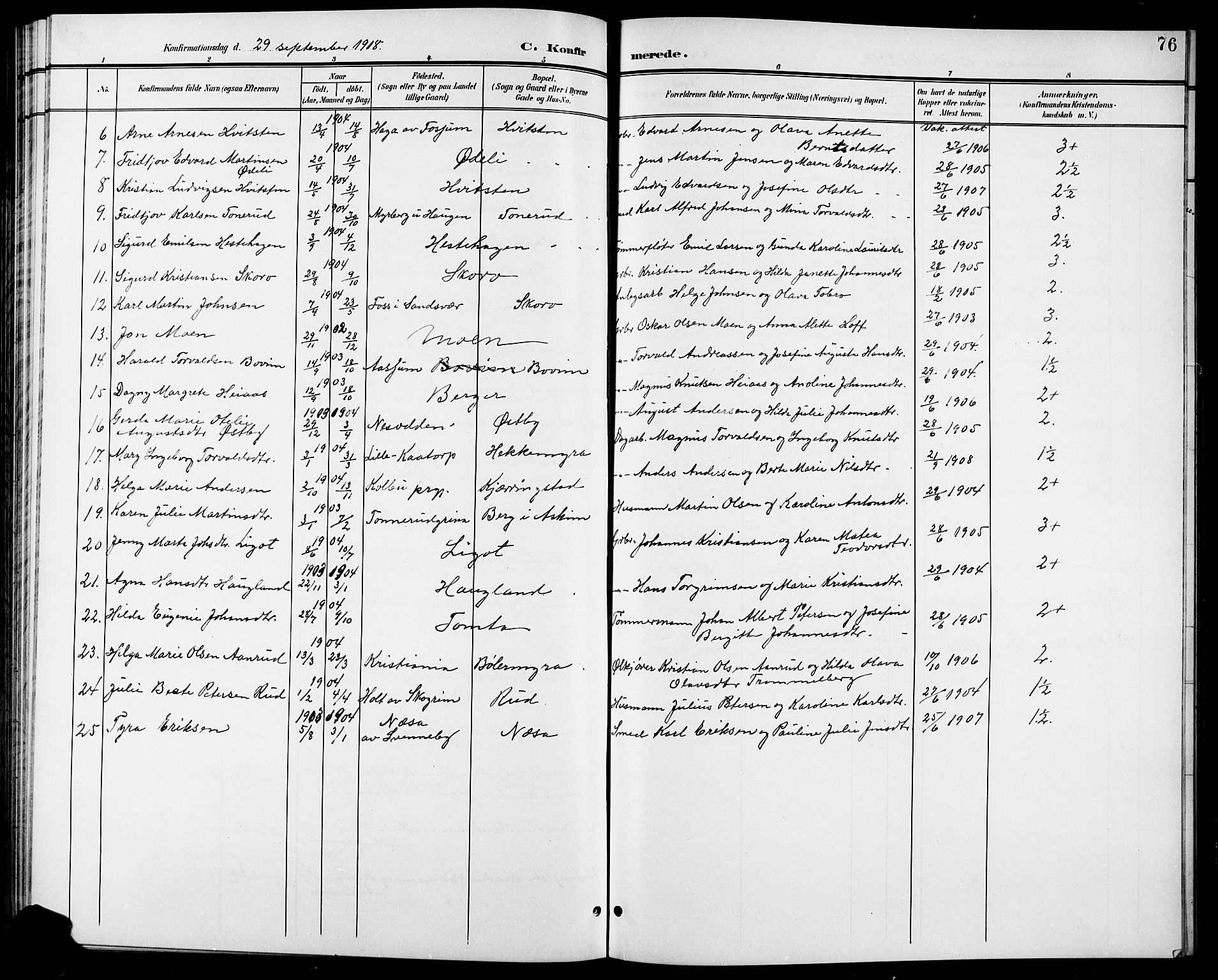 Spydeberg prestekontor Kirkebøker, AV/SAO-A-10924/G/Gb/L0001: Parish register (copy) no. II 1, 1901-1924, p. 76