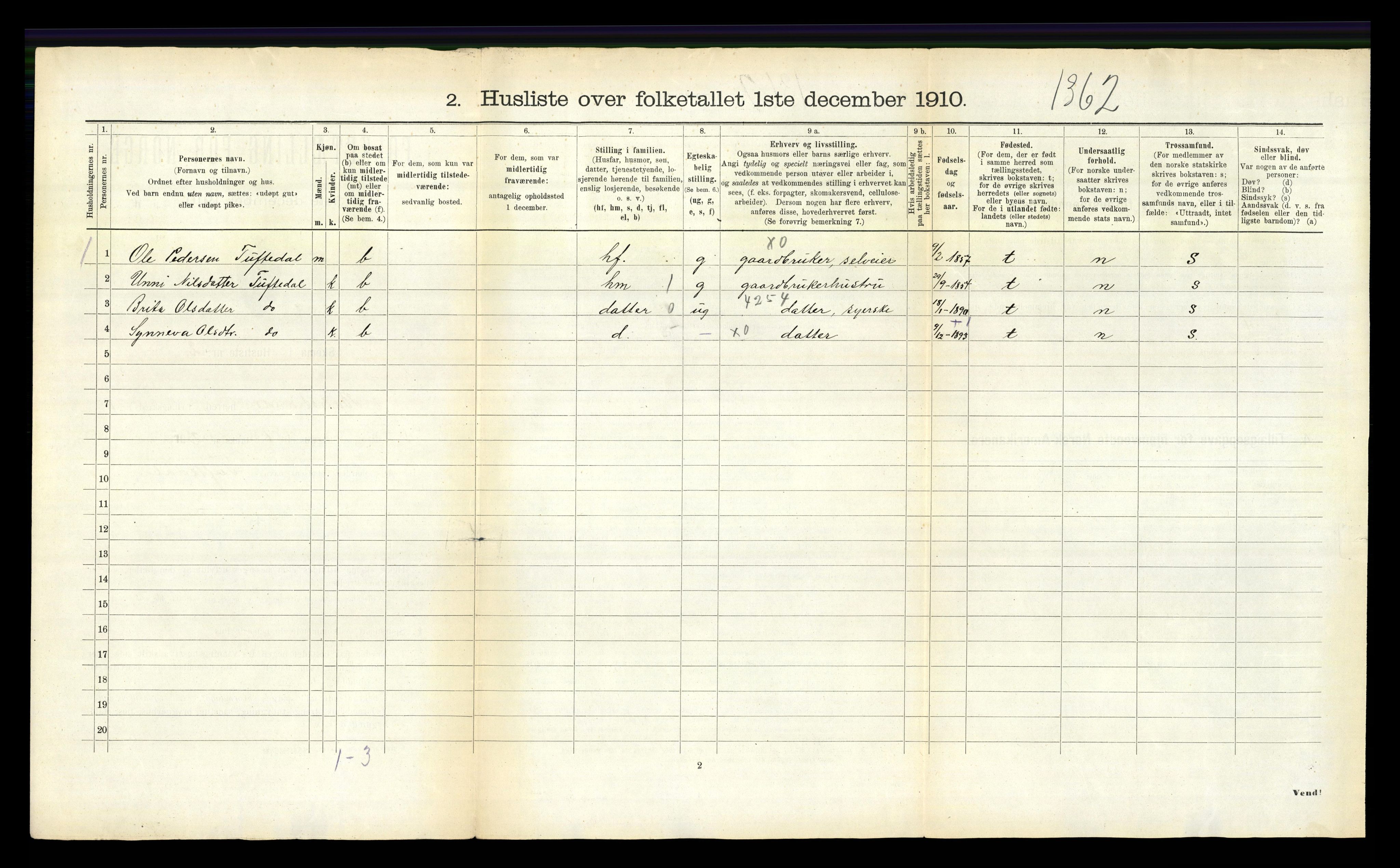 RA, 1910 census for Balestrand, 1910, p. 51