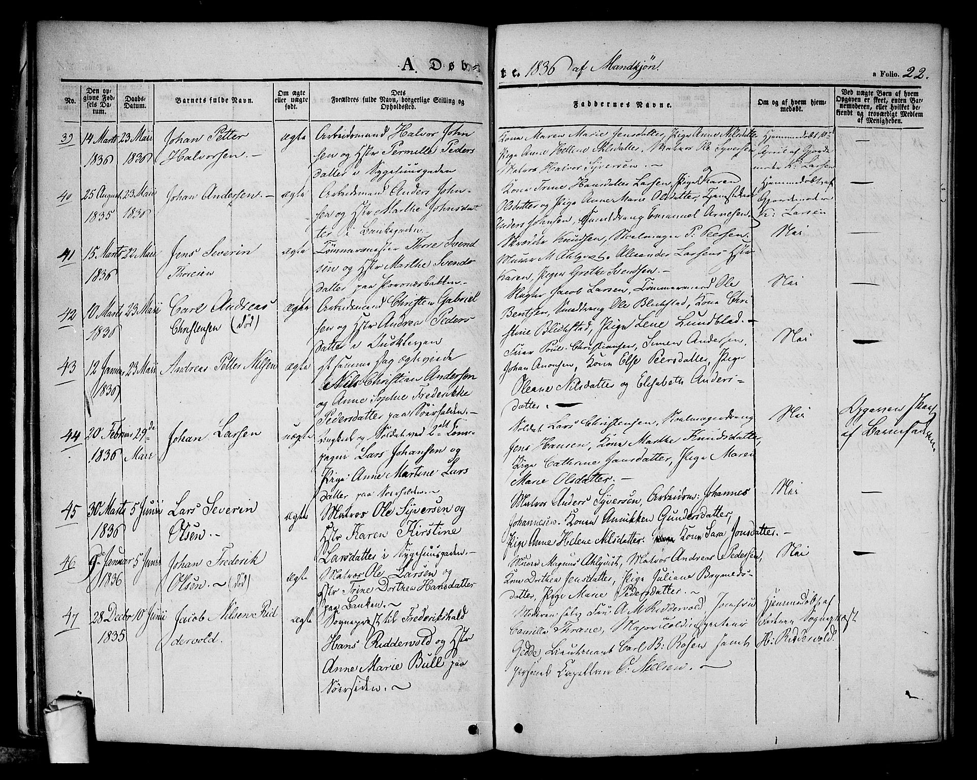 Halden prestekontor Kirkebøker, SAO/A-10909/F/Fa/L0005: Parish register (official) no. I 5, 1834-1845, p. 22
