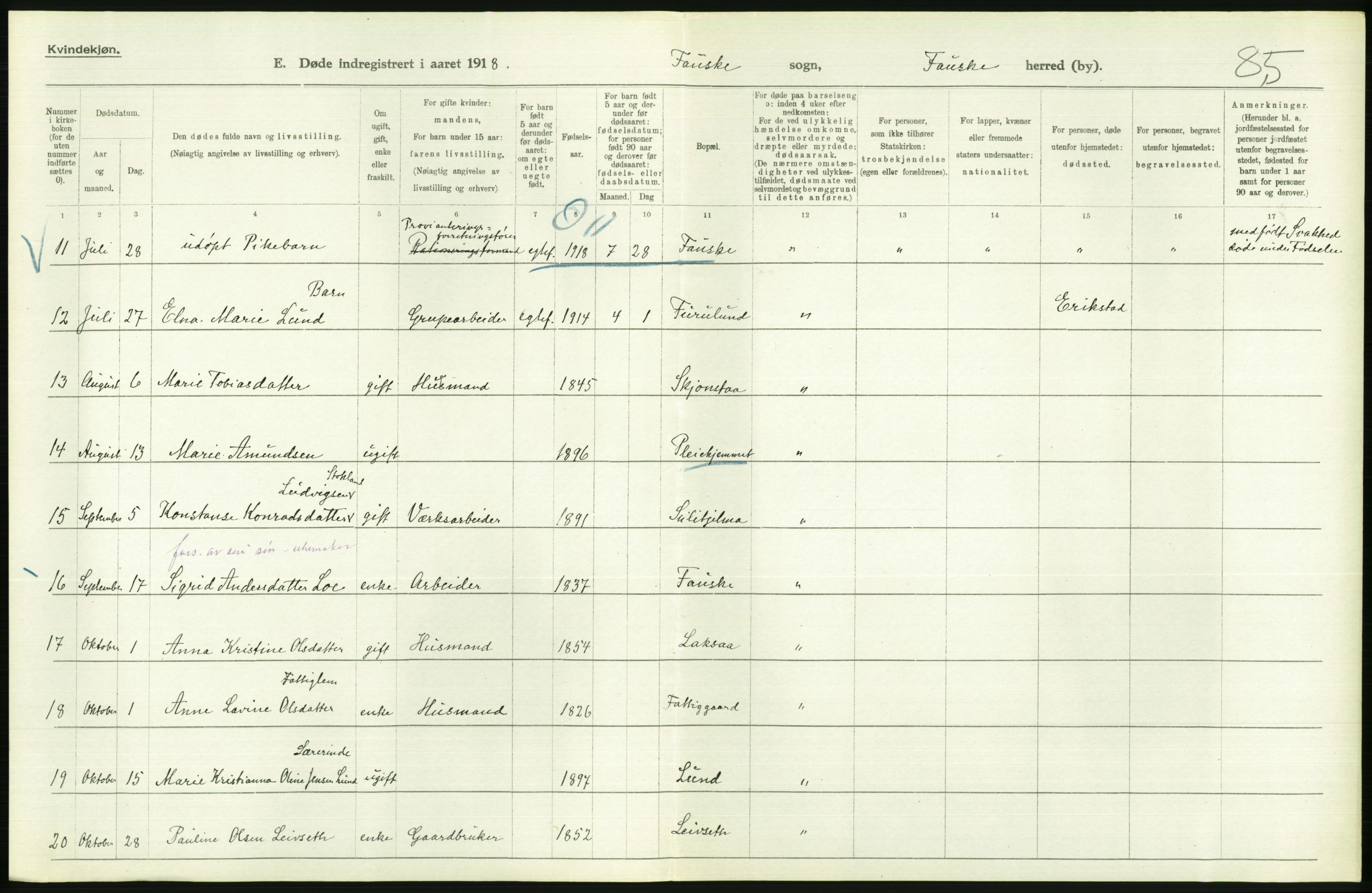 Statistisk sentralbyrå, Sosiodemografiske emner, Befolkning, AV/RA-S-2228/D/Df/Dfb/Dfbh/L0055: Nordland fylke: Døde. Bygder og byer., 1918, p. 536