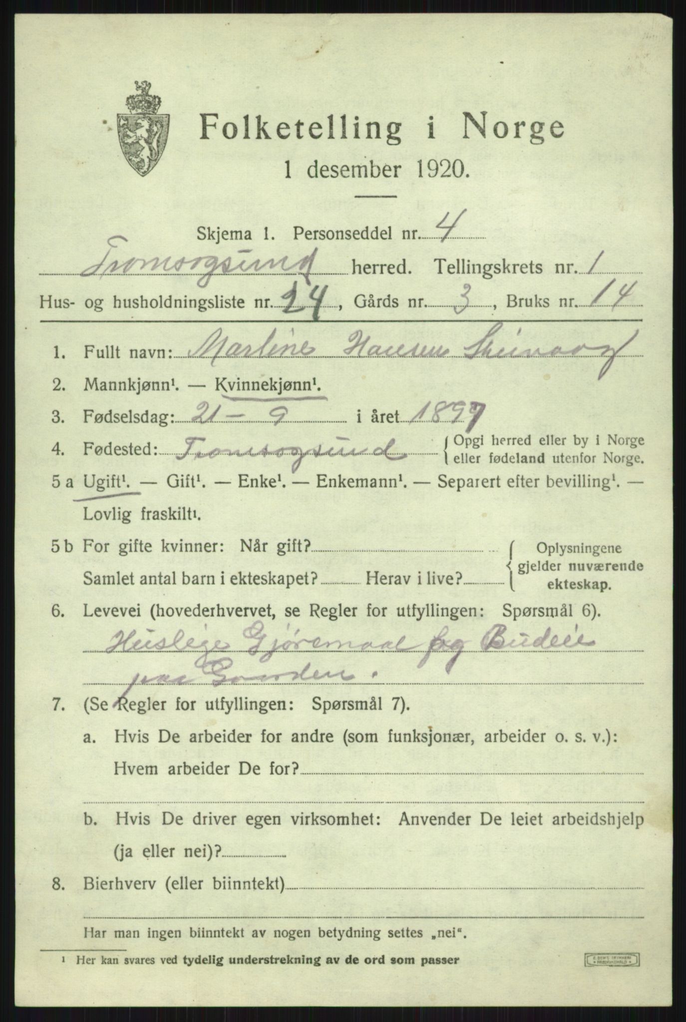 SATØ, 1920 census for Tromsøysund, 1920, p. 2356