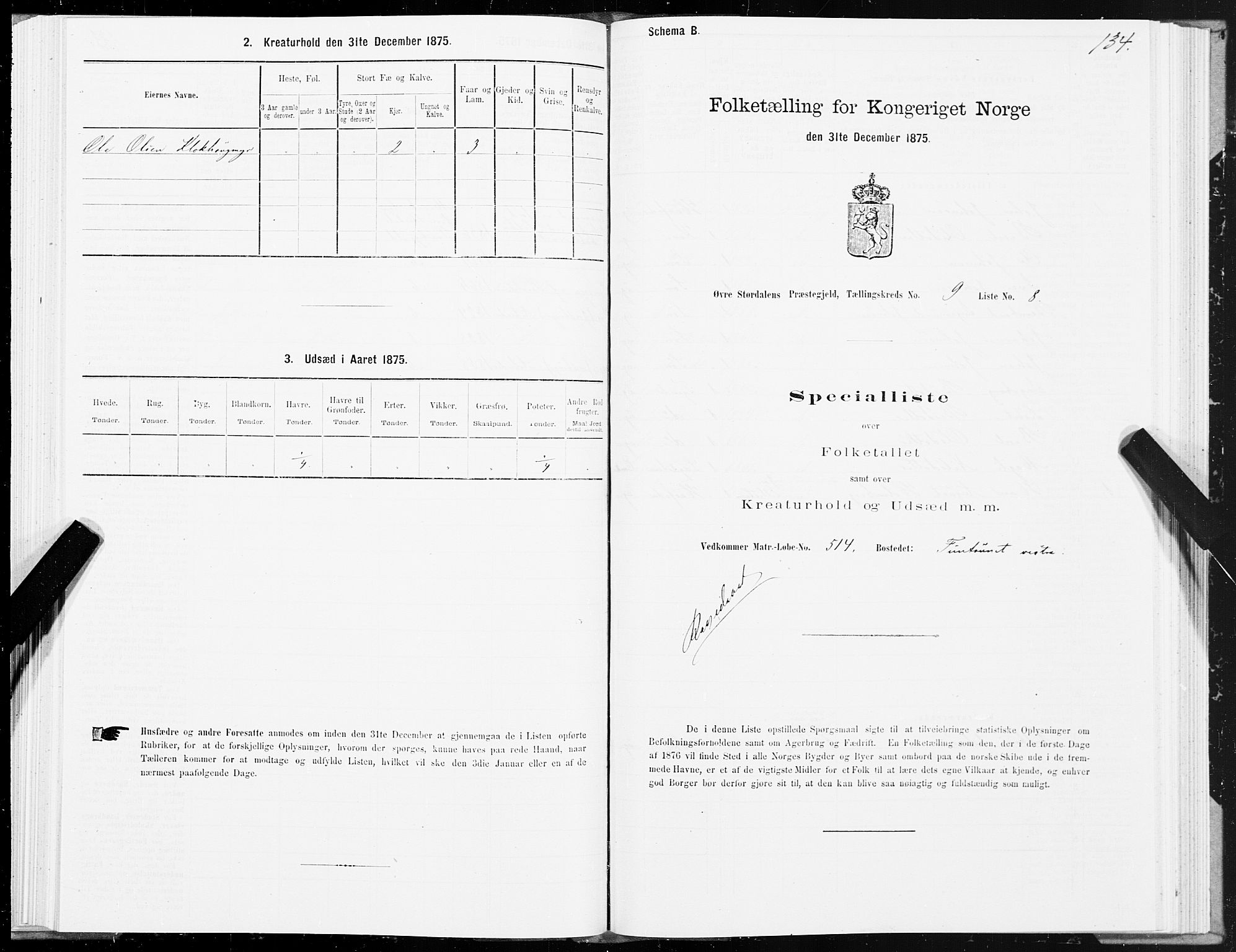 SAT, 1875 census for 1711P Øvre Stjørdal, 1875, p. 5134