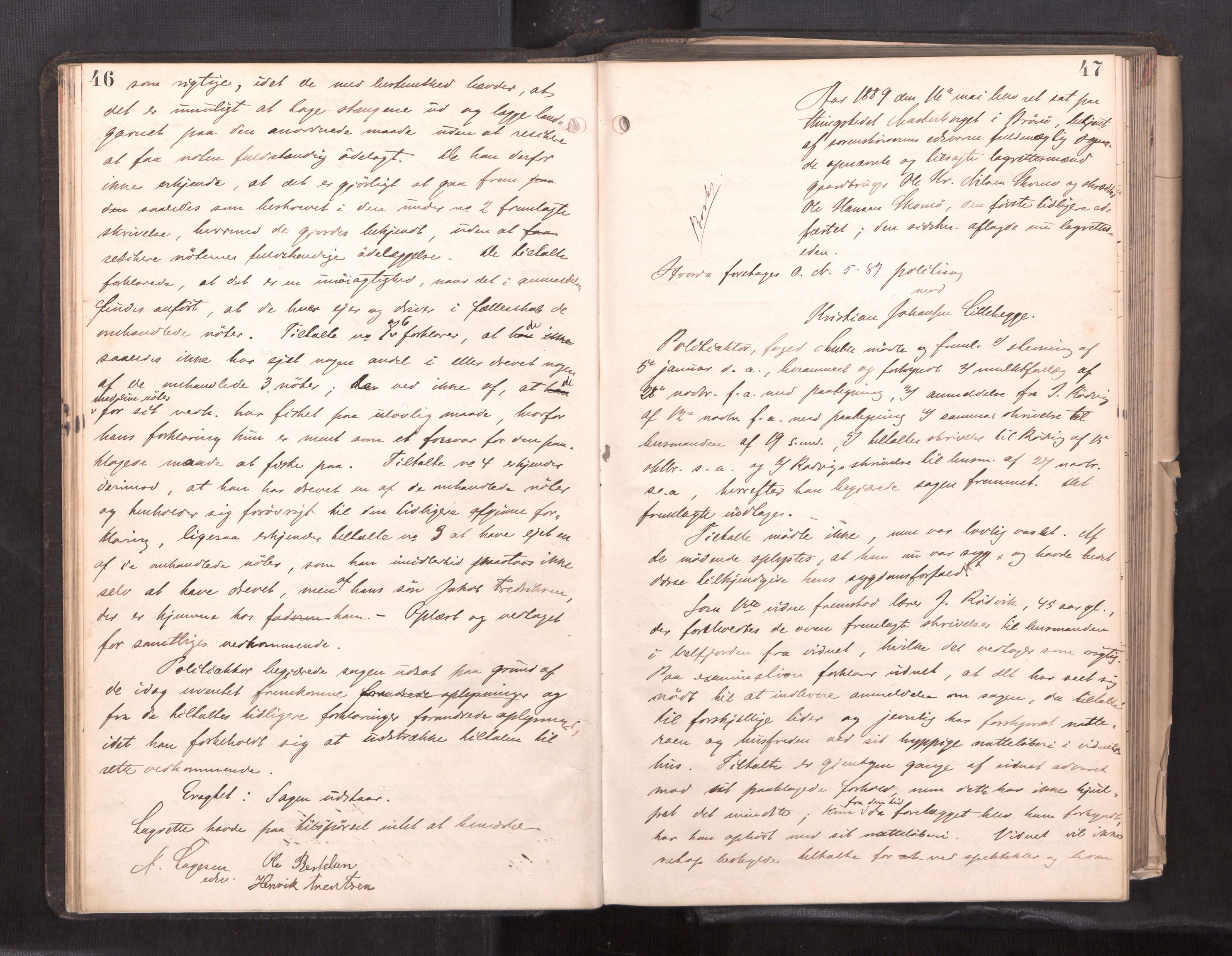 Søndre Helgeland sorenskriveri, AV/SAT-A-4575/1/1/1B/1Ba/L0018: ekstrarettsprotokoll, 1889-1893, p. 46-47