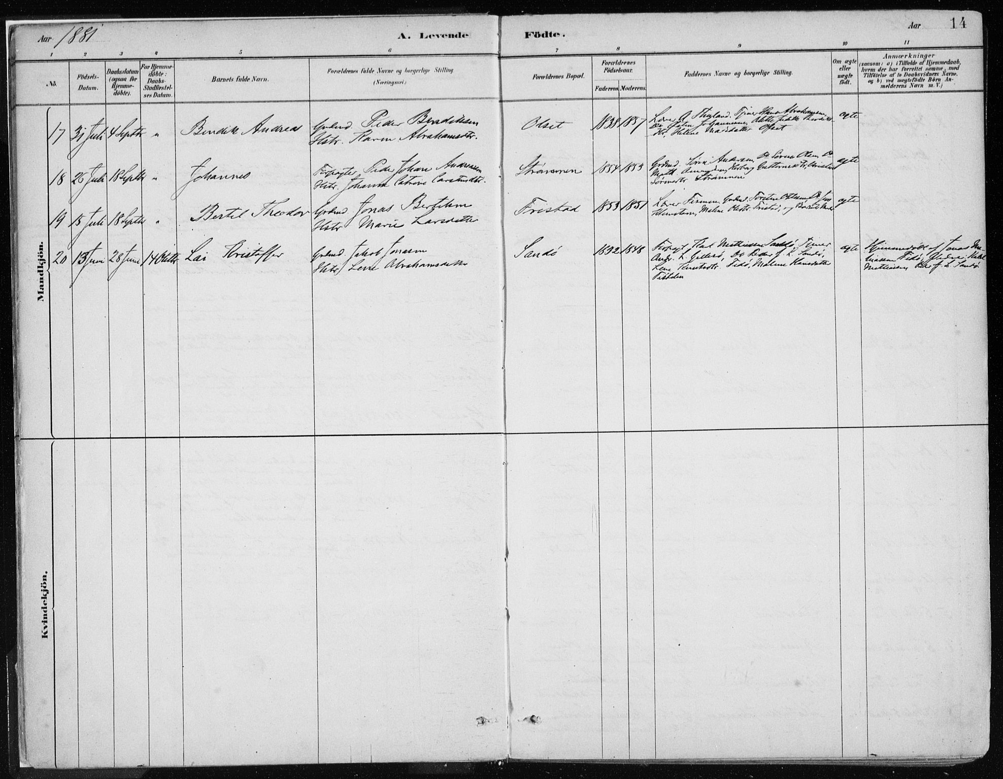 Askvoll sokneprestembete, AV/SAB-A-79501/H/Haa/Haab/L0002: Parish register (official) no. B 2, 1879-1909, p. 14