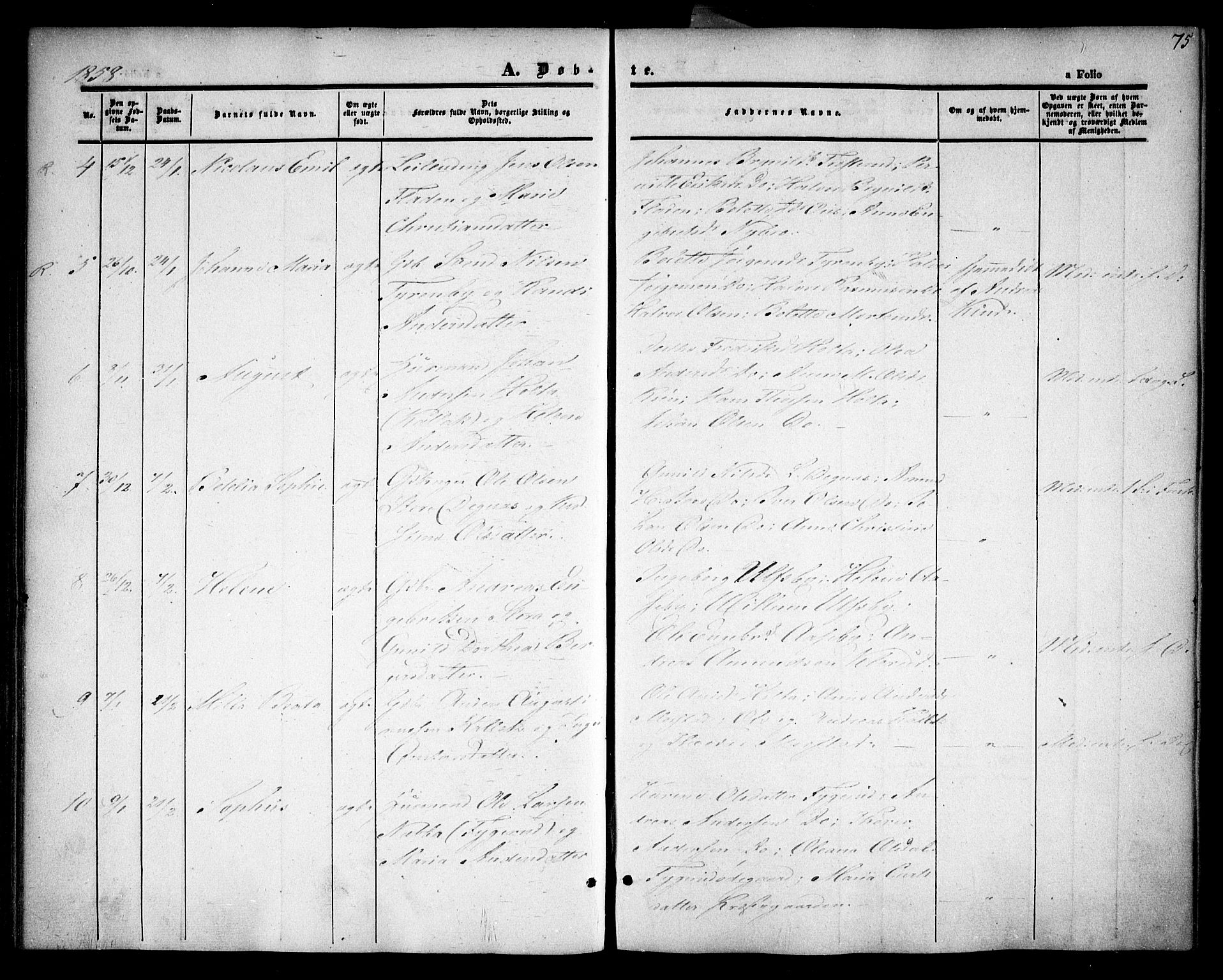 Rødenes prestekontor Kirkebøker, AV/SAO-A-2005/F/Fa/L0006: Parish register (official) no. I 6, 1850-1859, p. 75