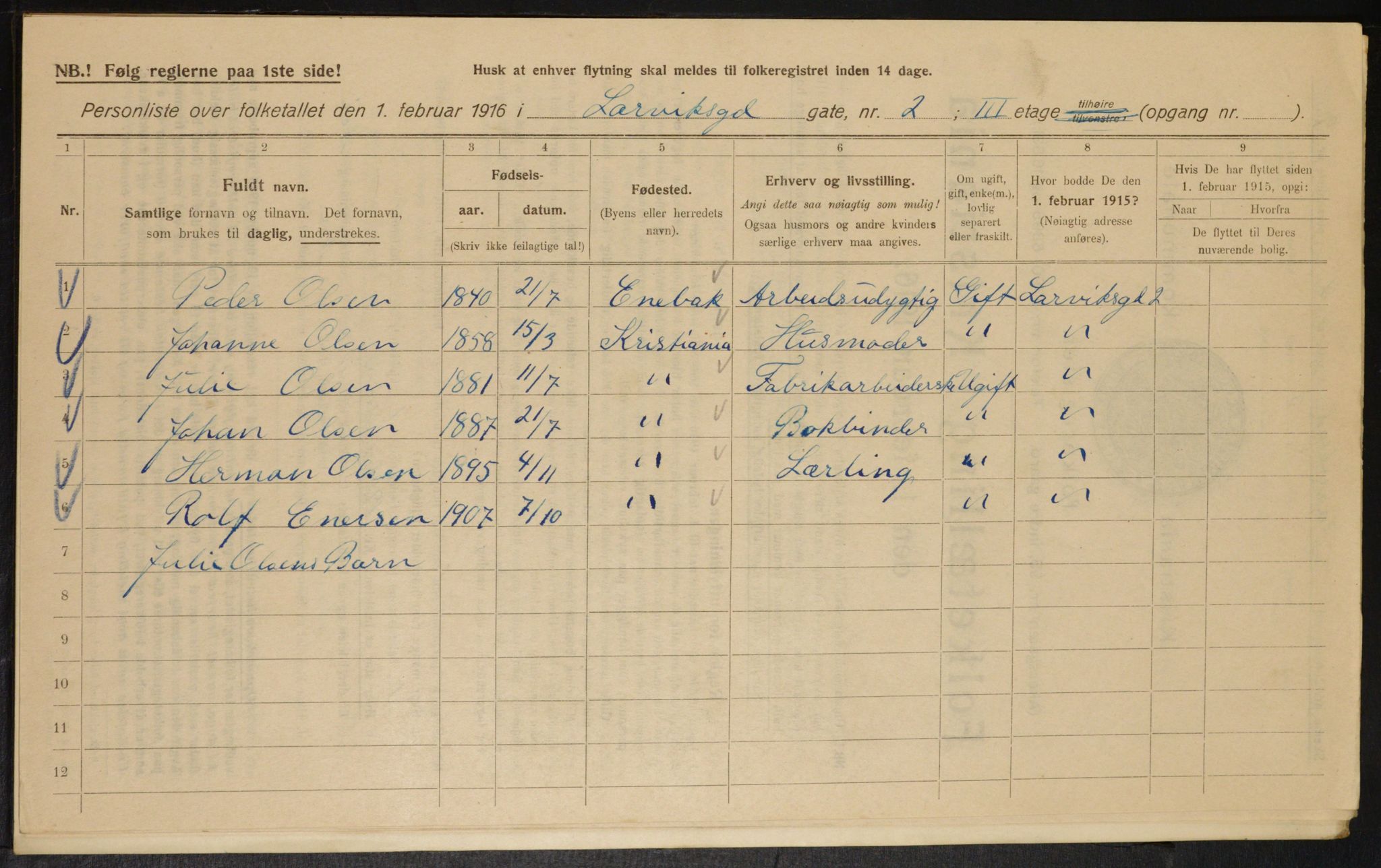 OBA, Municipal Census 1916 for Kristiania, 1916, p. 58404