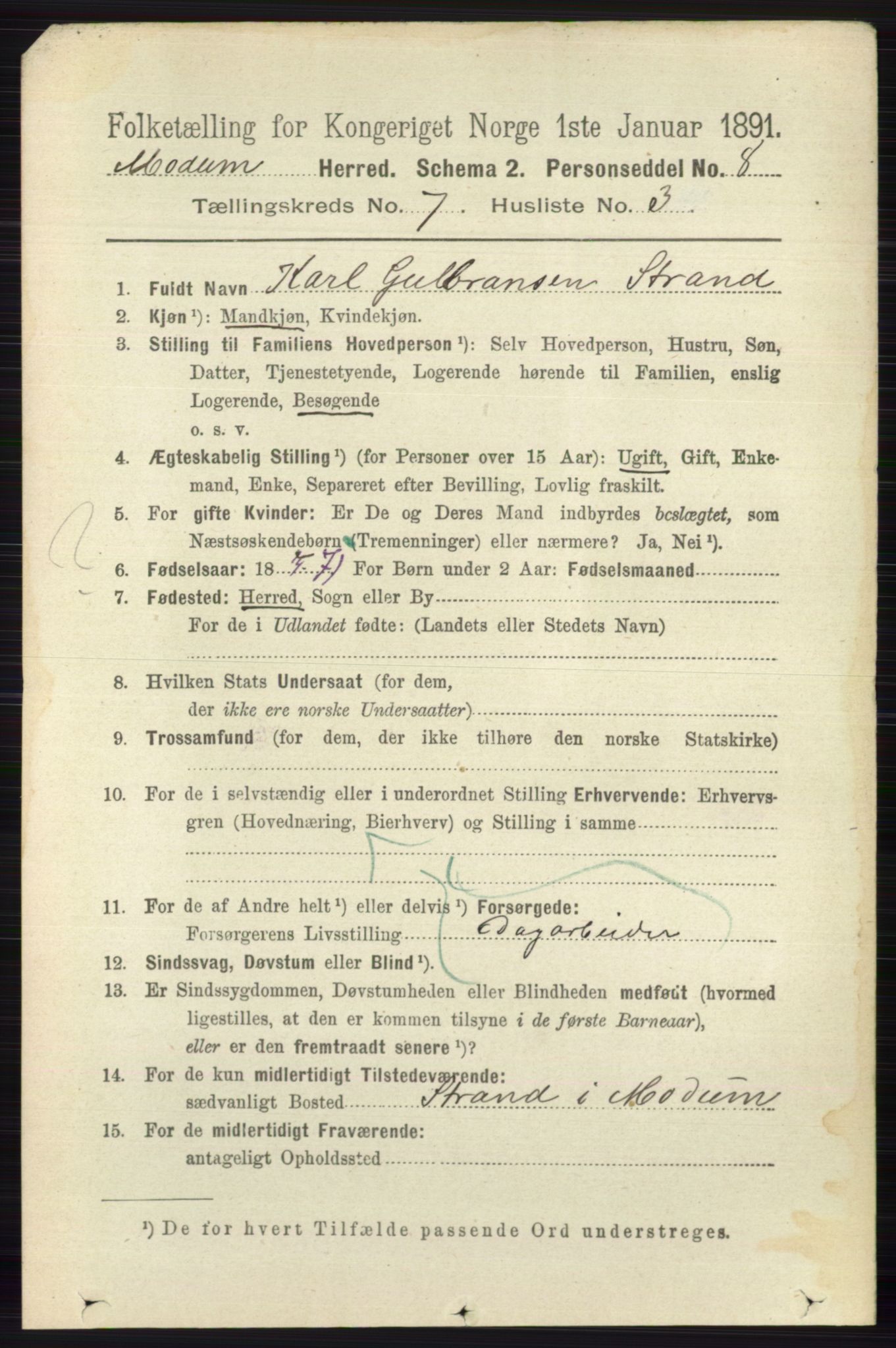 RA, 1891 census for 0623 Modum, 1891, p. 2747