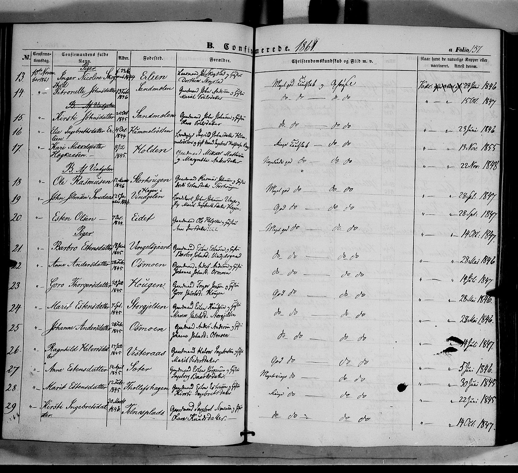 Tolga prestekontor, AV/SAH-PREST-062/K/L0006: Parish register (official) no. 6, 1852-1876, p. 157