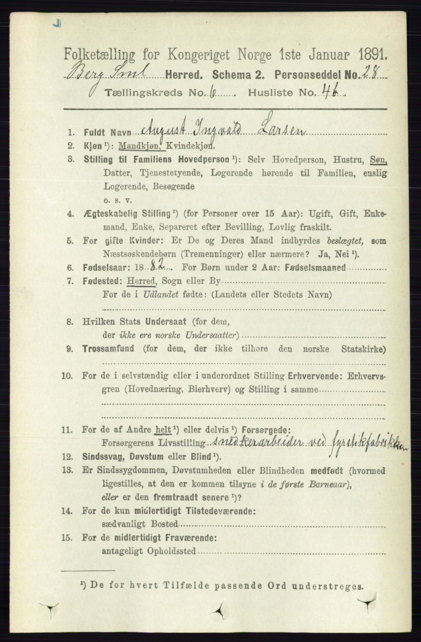 RA, 1891 census for 0116 Berg, 1891, p. 3787