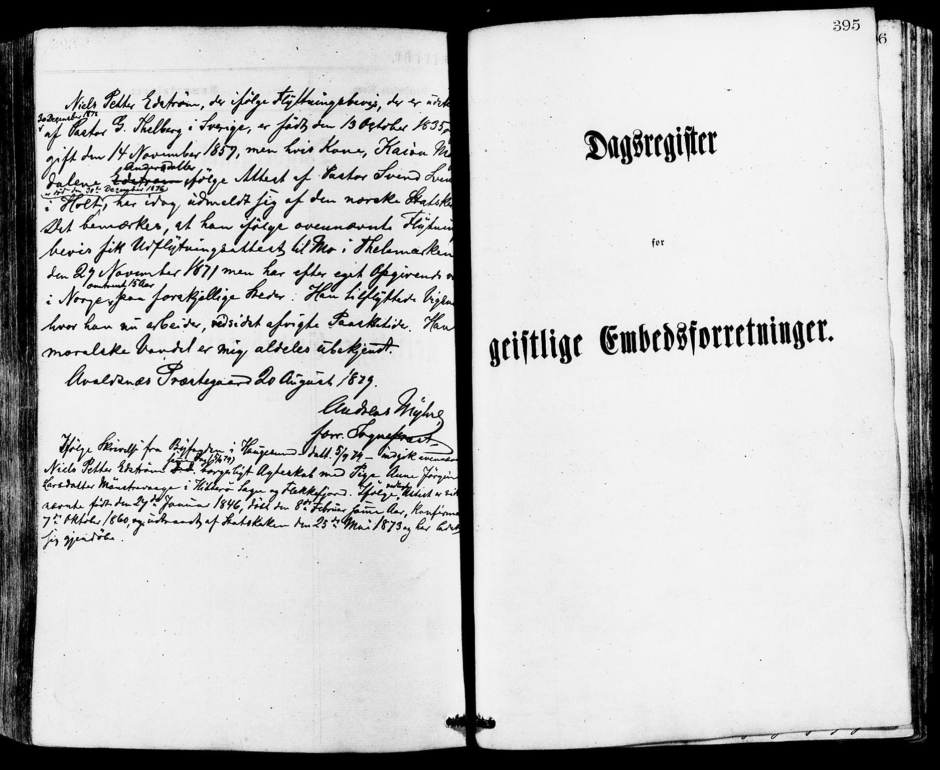 Avaldsnes sokneprestkontor, SAST/A -101851/H/Ha/Haa/L0012: Parish register (official) no. A 12, 1865-1880, p. 395