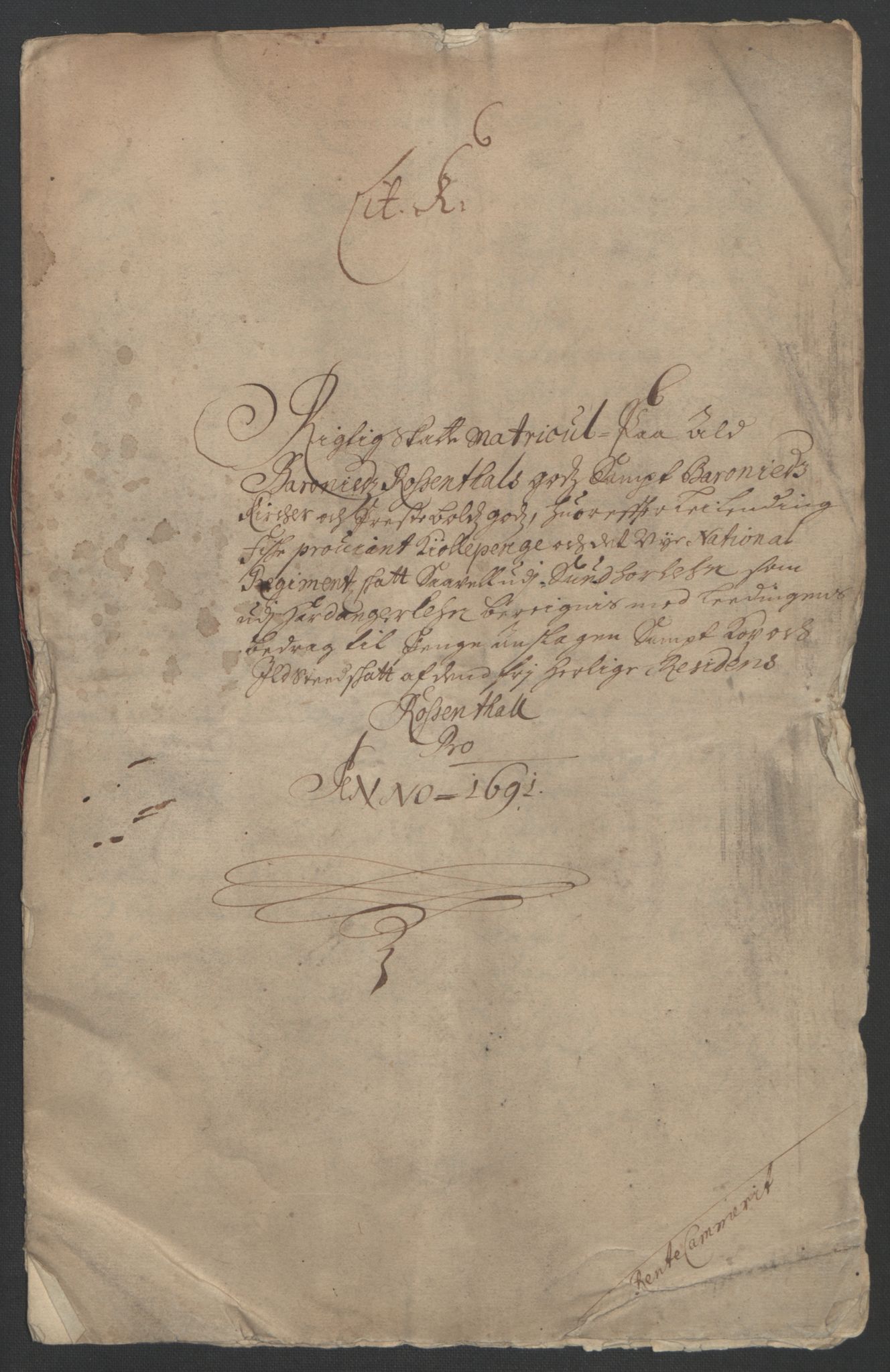 Rentekammeret inntil 1814, Reviderte regnskaper, Fogderegnskap, RA/EA-4092/R49/L3138: Fogderegnskap Rosendal Baroni, 1691-1714, p. 5