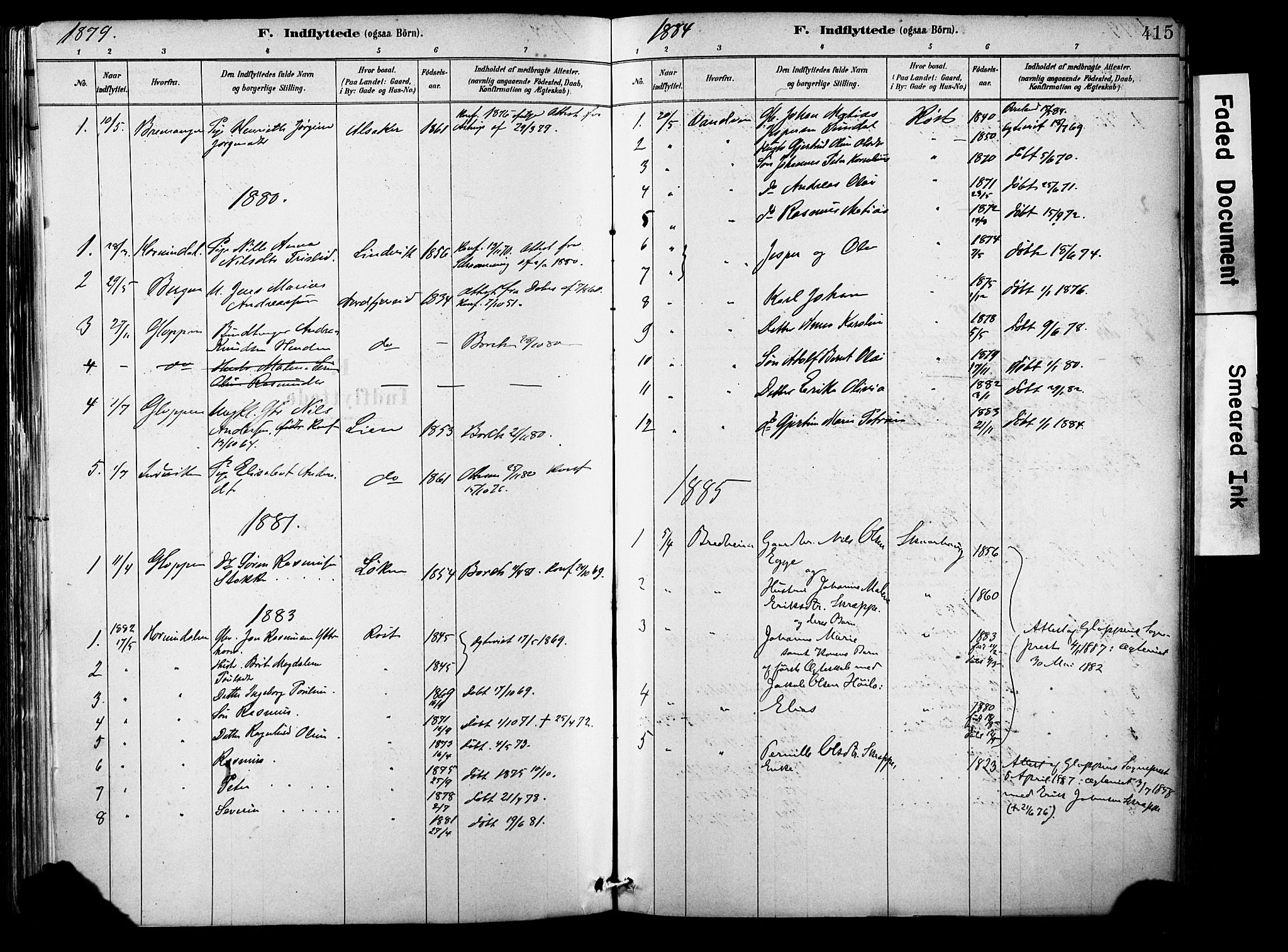 Eid sokneprestembete, AV/SAB-A-82301/H/Haa/Haab/L0001: Parish register (official) no. B 1, 1879-1906, p. 415