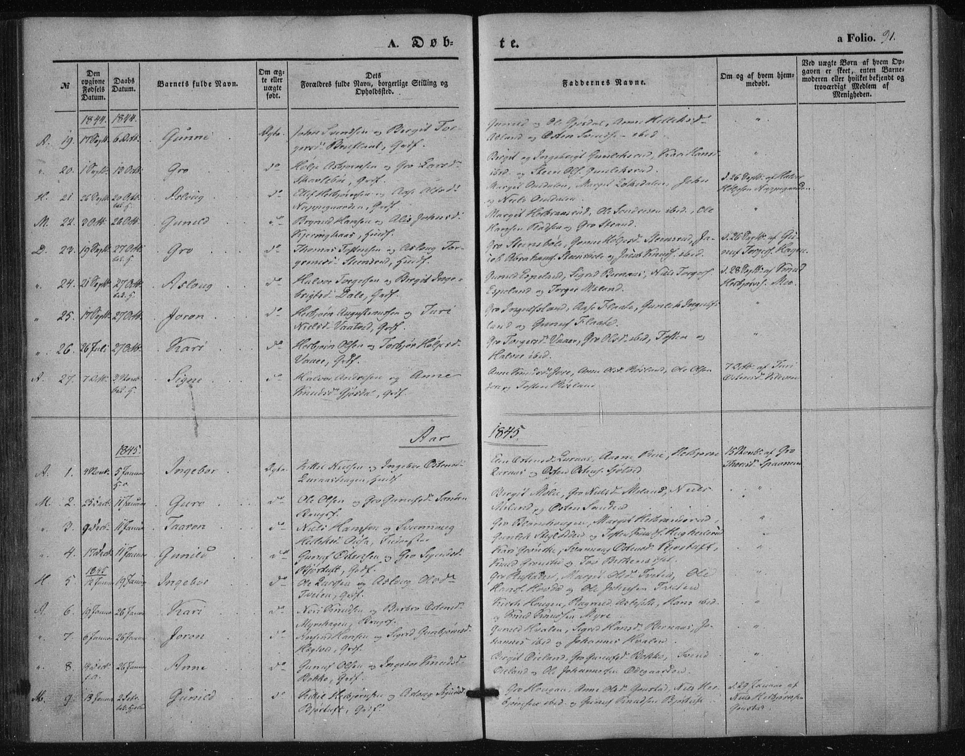 Tinn kirkebøker, SAKO/A-308/F/Fa/L0005: Parish register (official) no. I 5, 1844-1856, p. 91