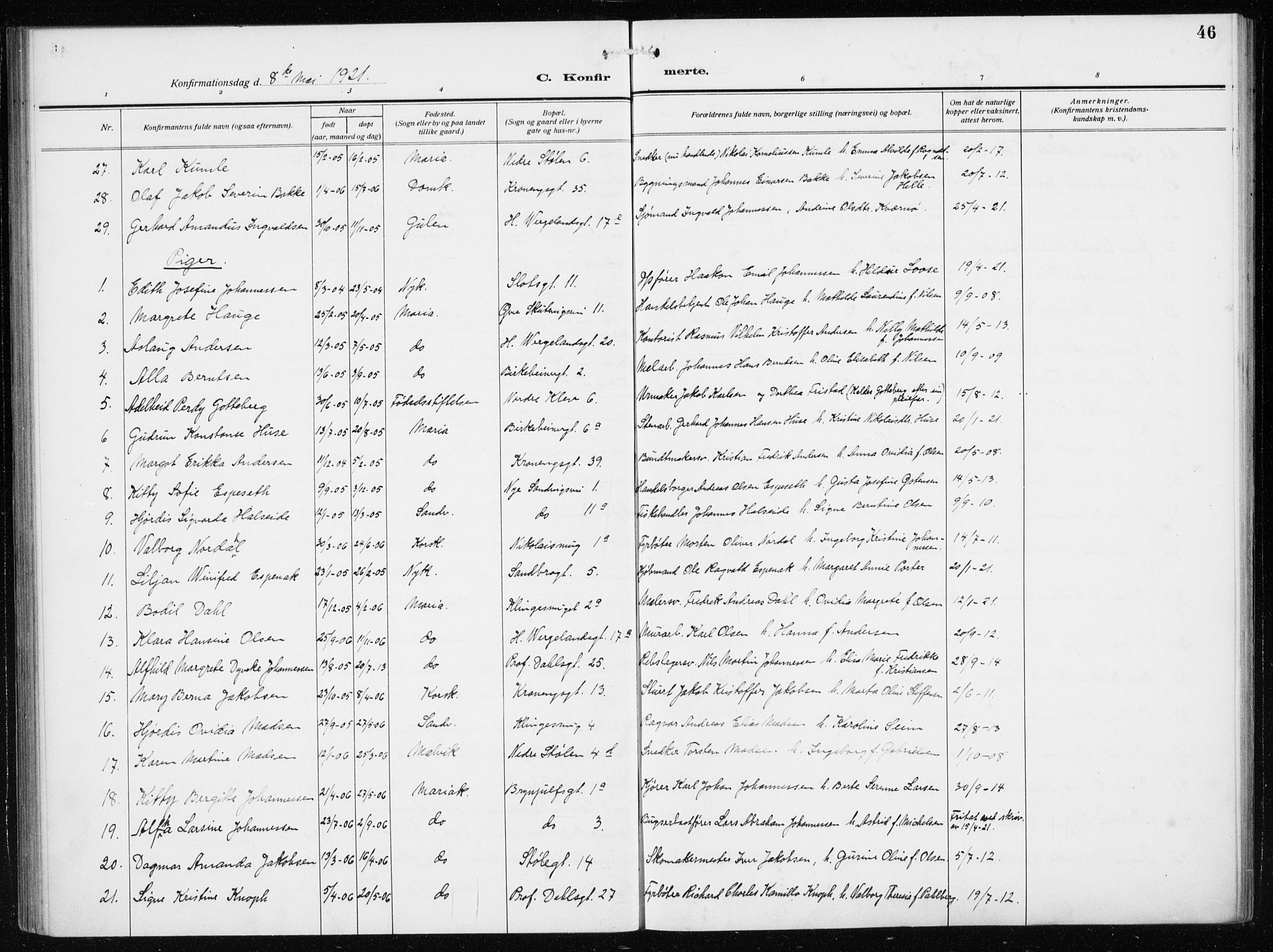 Mariakirken Sokneprestembete, AV/SAB-A-76901/H/Haa/L0015: Parish register (official) no. C 3, 1913-1927, p. 46