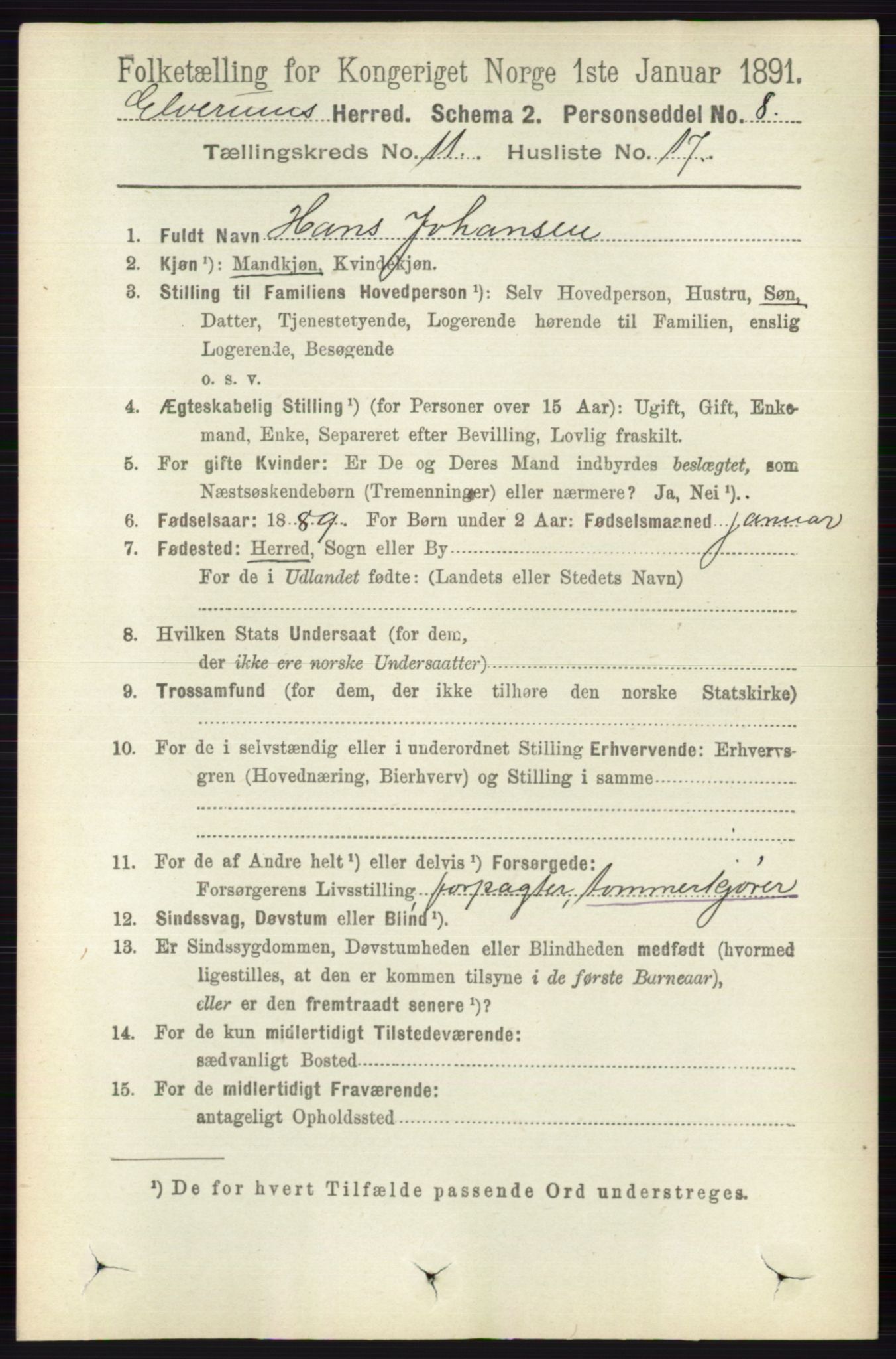 RA, 1891 census for 0427 Elverum, 1891, p. 9140