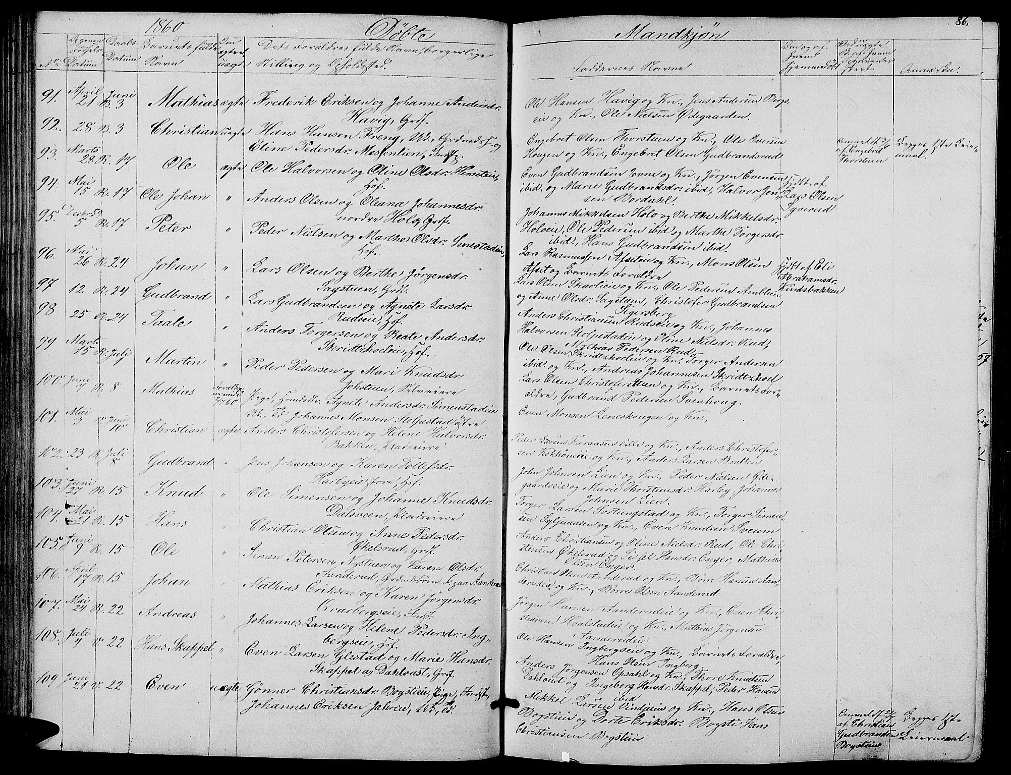 Ringsaker prestekontor, AV/SAH-PREST-014/L/La/L0006: Parish register (copy) no. 6, 1851-1860, p. 86