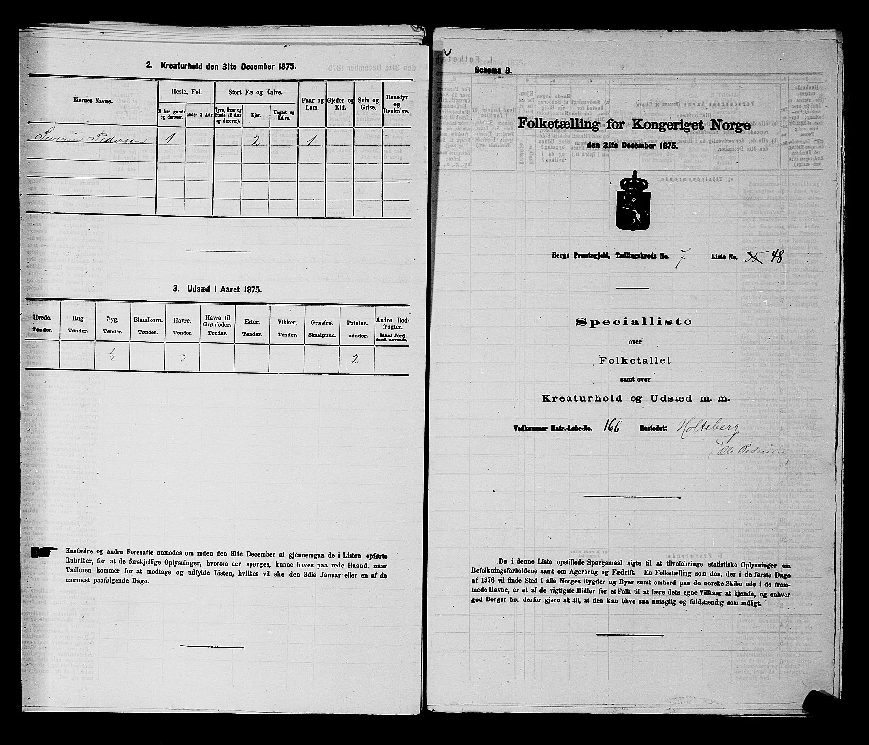 RA, 1875 census for 0116P Berg, 1875, p. 1118