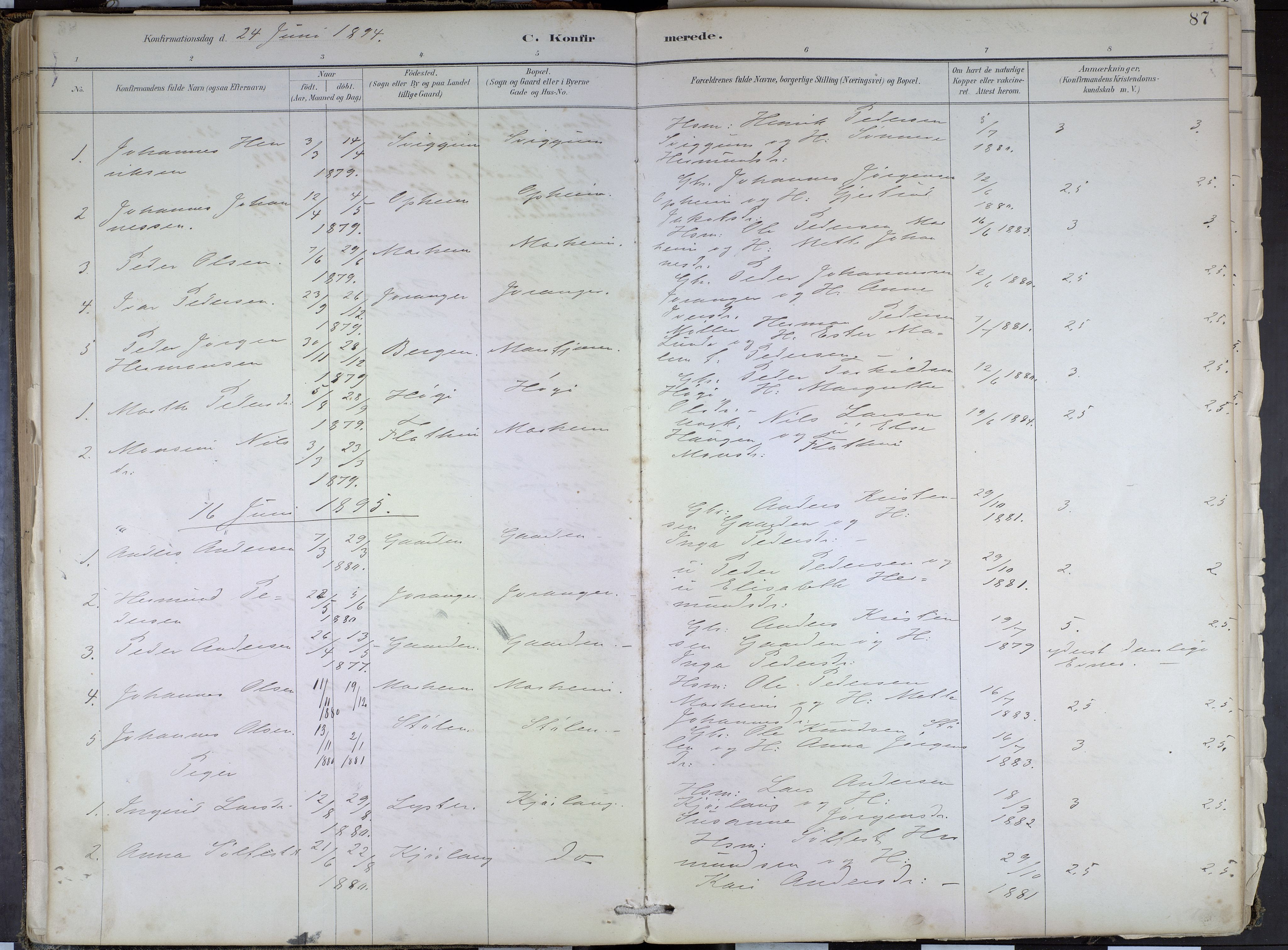 Hafslo sokneprestembete, AV/SAB-A-80301/H/Haa/Haae/L0001: Parish register (official) no. E 1, 1886-1934, p. 87