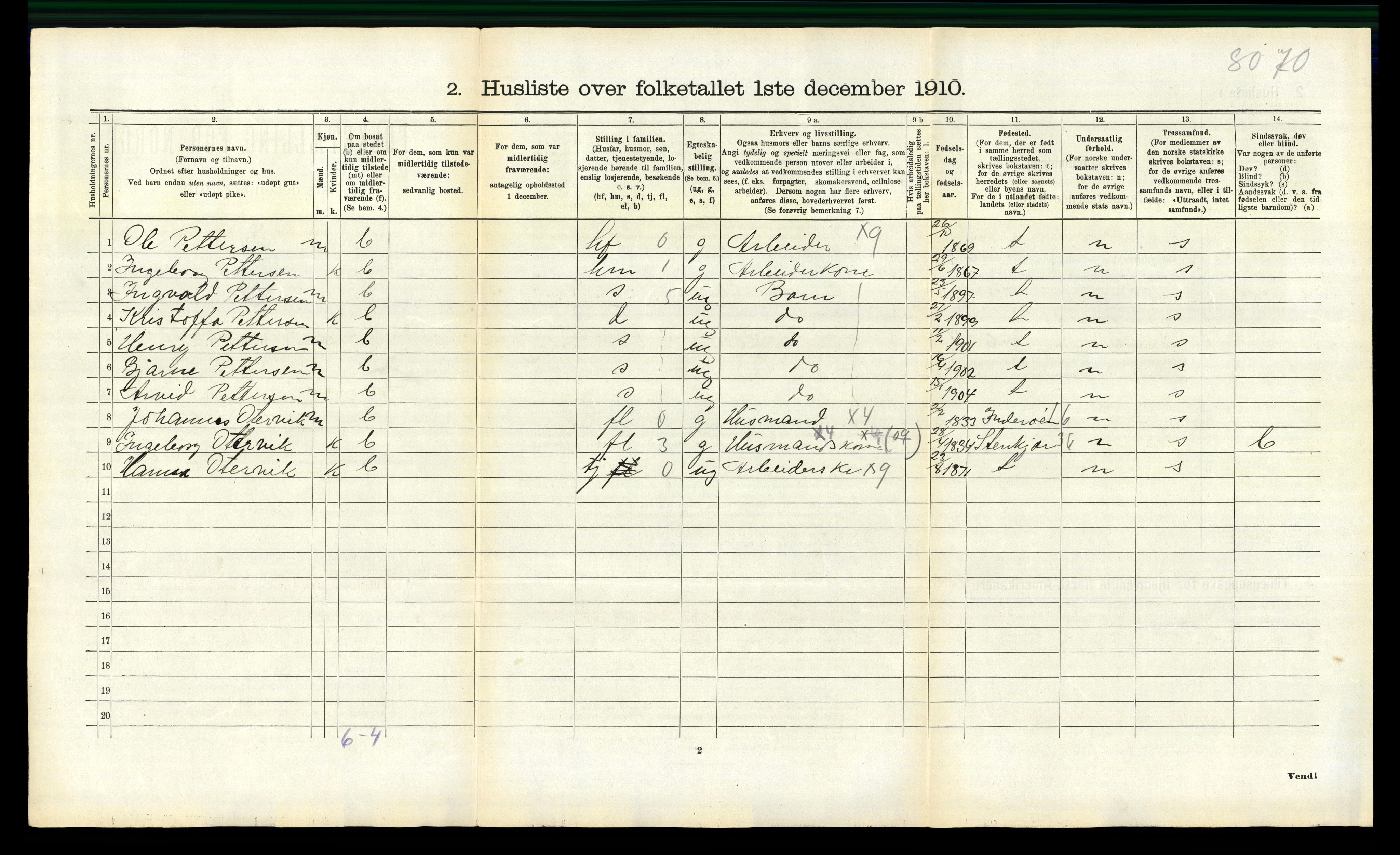 RA, 1910 census for Fosnes, 1910, p. 640