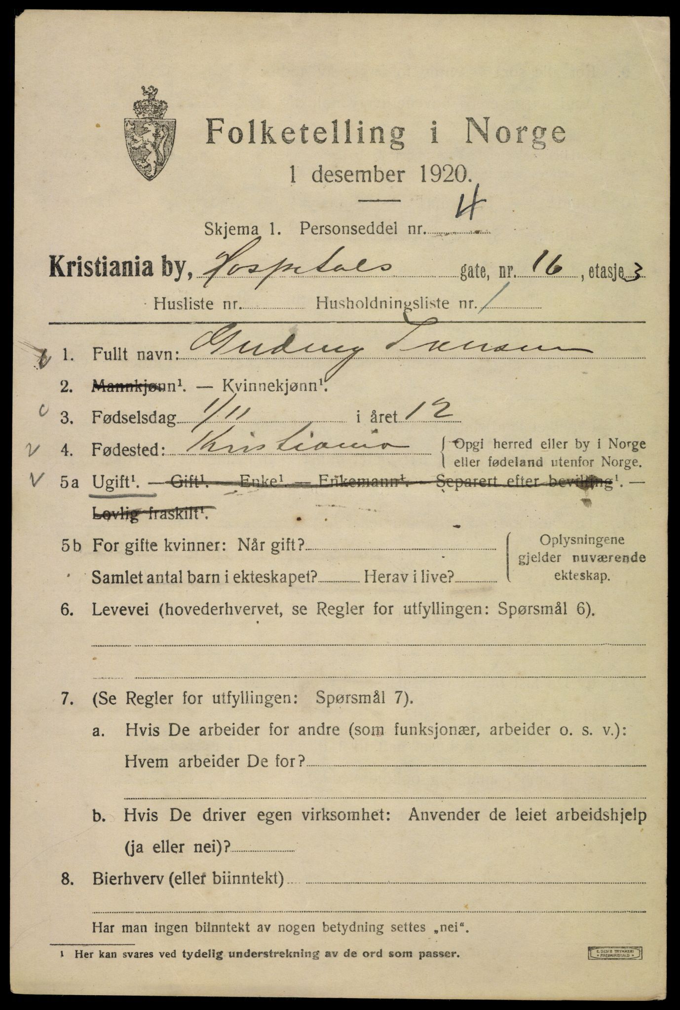 SAO, 1920 census for Kristiania, 1920, p. 299319