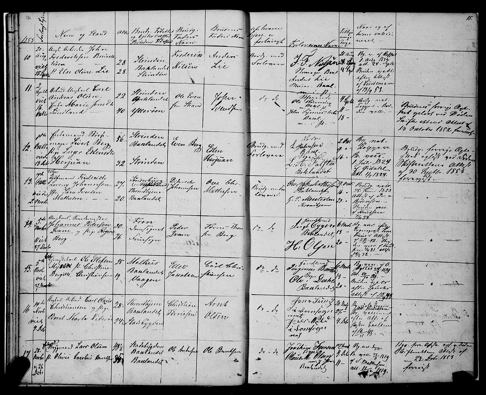 Ministerialprotokoller, klokkerbøker og fødselsregistre - Sør-Trøndelag, SAT/A-1456/604/L0187: Parish register (official) no. 604A08, 1847-1878, p. 15