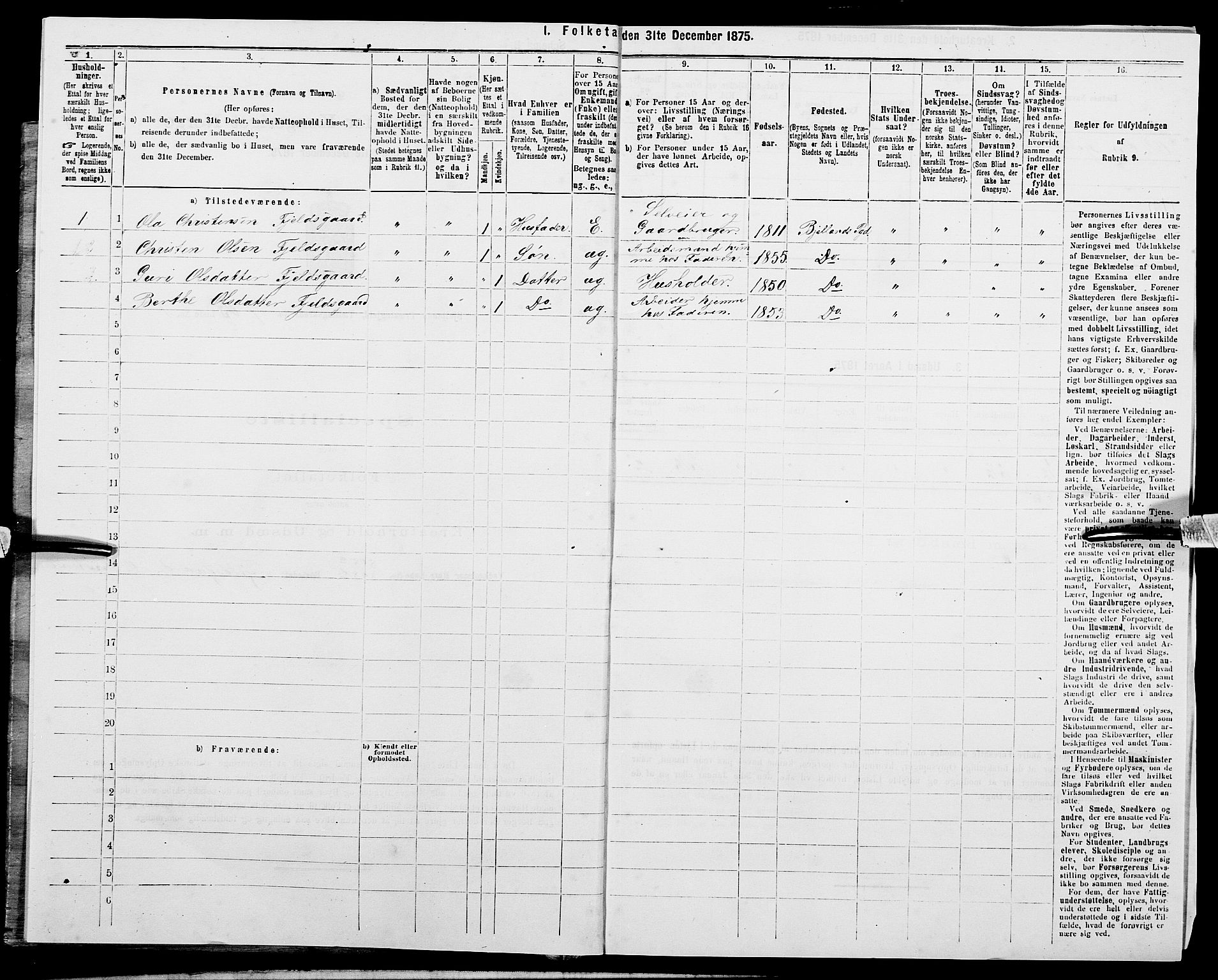 SAK, 1875 census for 1024P Bjelland, 1875, p. 756