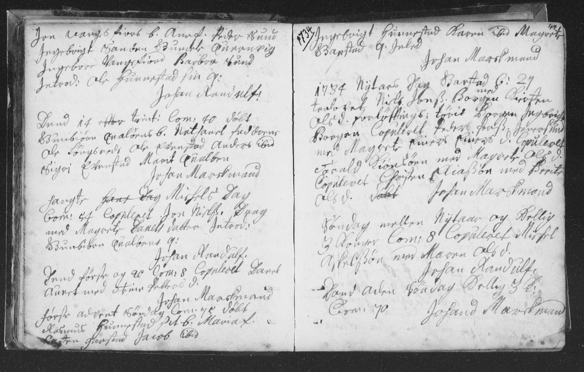 Ministerialprotokoller, klokkerbøker og fødselsregistre - Nord-Trøndelag, SAT/A-1458/786/L0685: Parish register (official) no. 786A01, 1710-1798, p. 44
