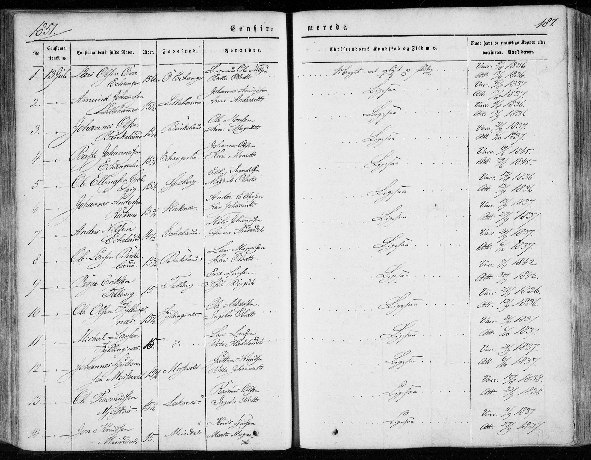 Hamre sokneprestembete, SAB/A-75501/H/Ha/Haa/Haaa/L0013: Parish register (official) no. A 13, 1846-1857, p. 187