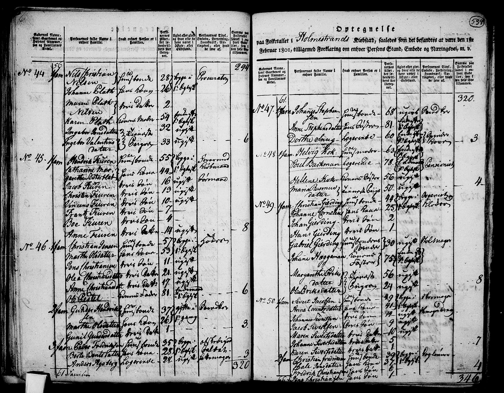 RA, 1801 census for 0715P Botne, 1801, p. 538b-539a