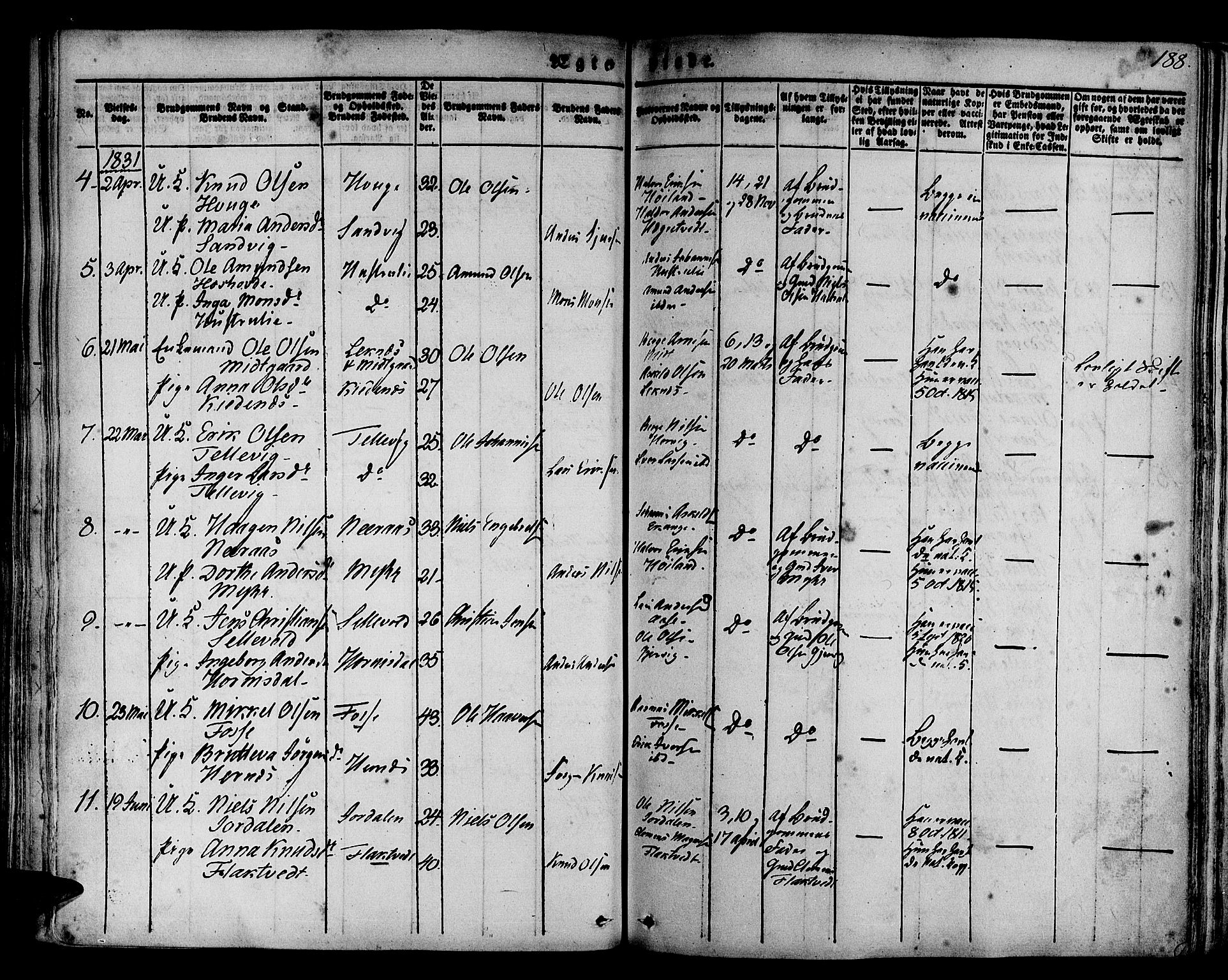 Hamre sokneprestembete, SAB/A-75501/H/Ha/Haa/Haaa/L0011: Parish register (official) no. A 11, 1826-1834, p. 188