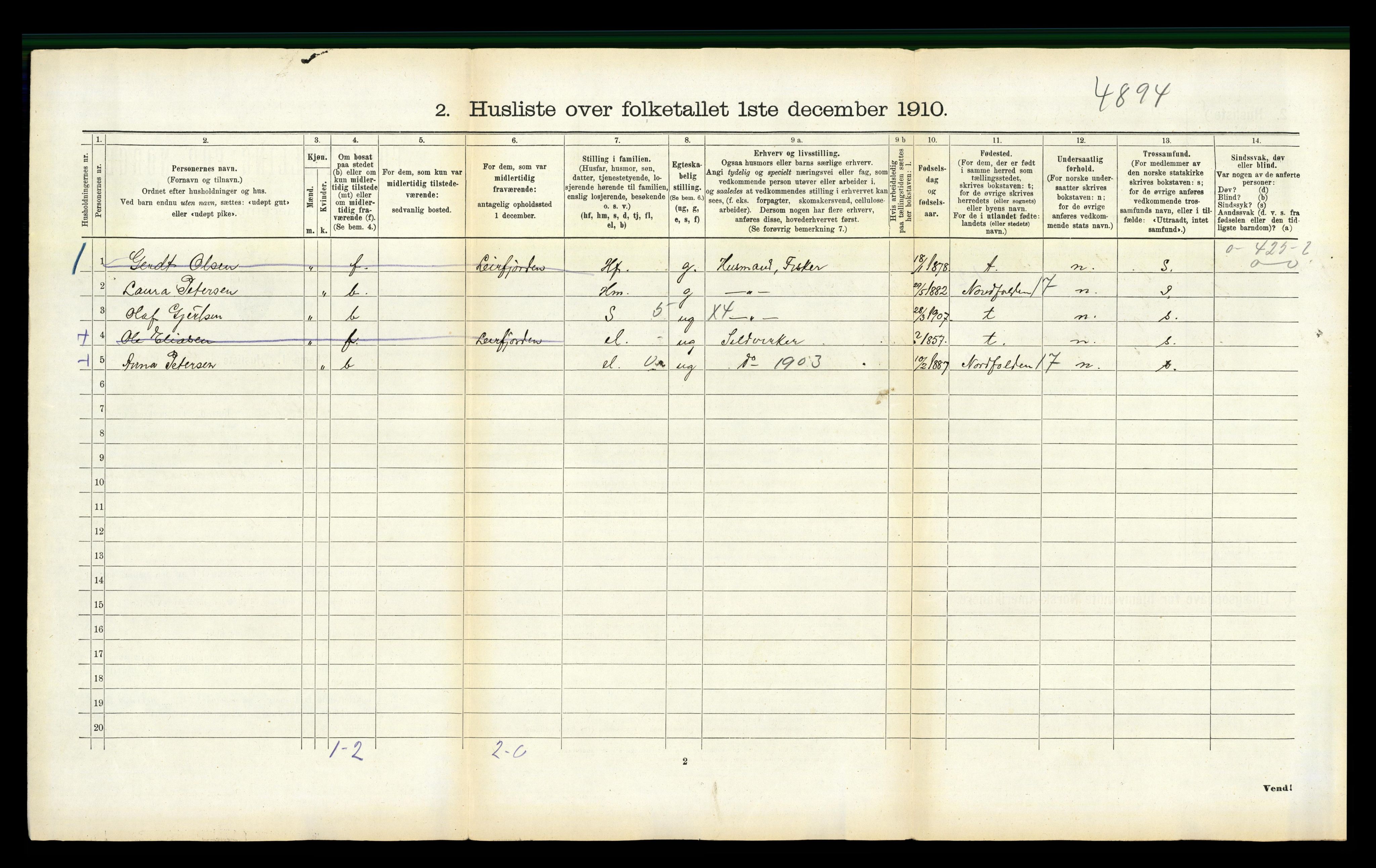 RA, 1910 census for Sørfold, 1910, p. 129