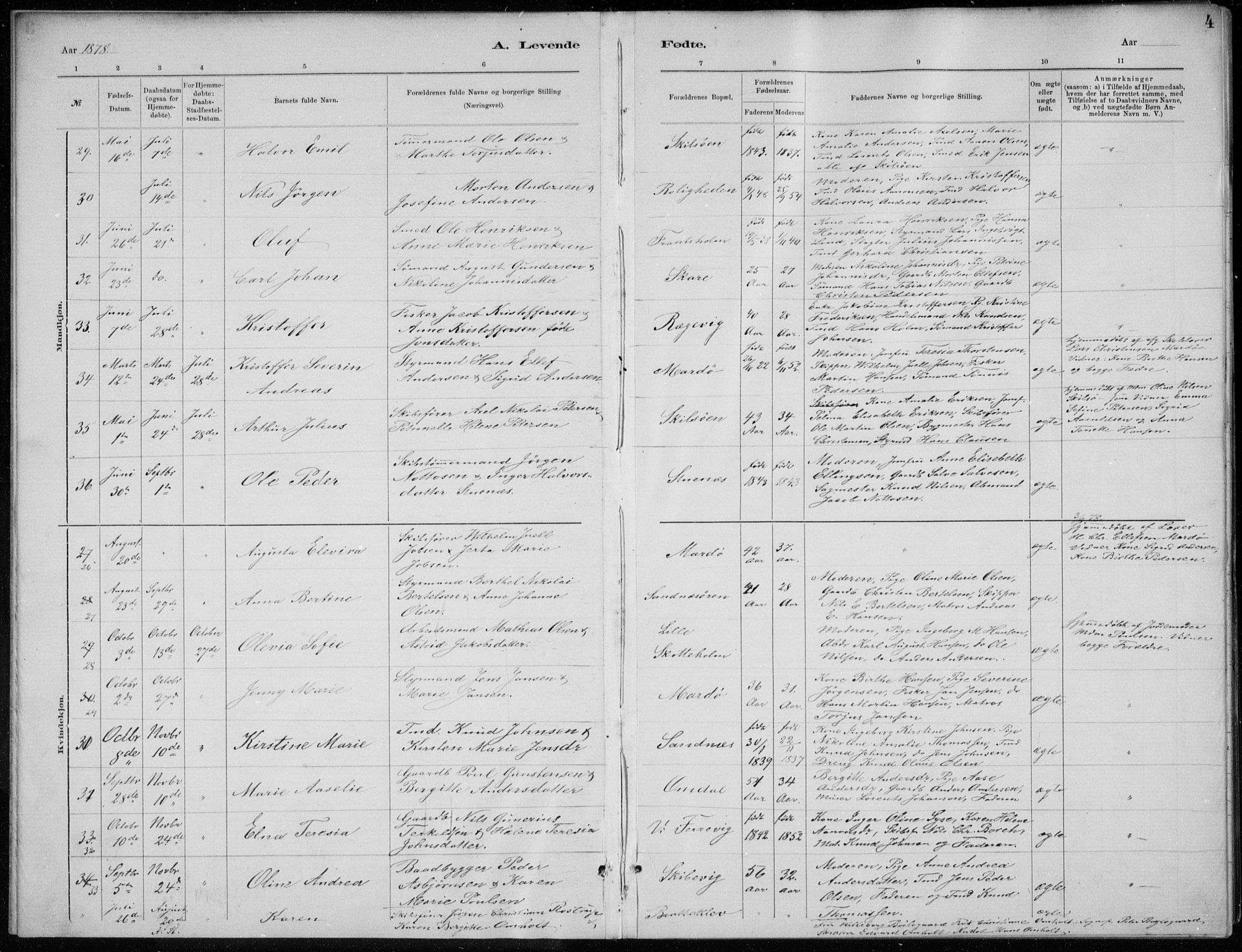 Tromøy sokneprestkontor, AV/SAK-1111-0041/F/Fb/L0005: Parish register (copy) no. B 5, 1877-1891, p. 4