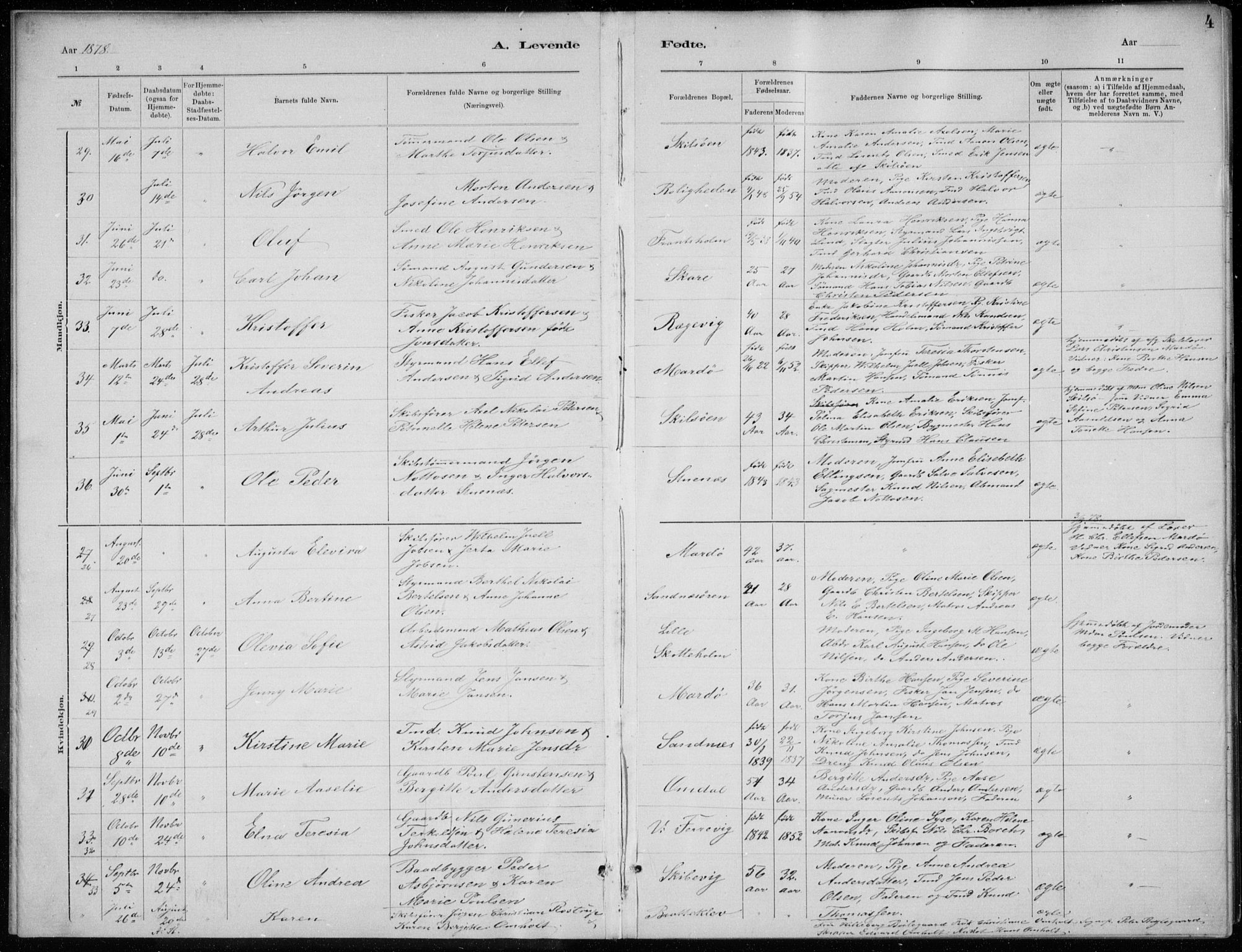 Tromøy sokneprestkontor, SAK/1111-0041/F/Fb/L0005: Parish register (copy) no. B 5, 1877-1891, p. 4