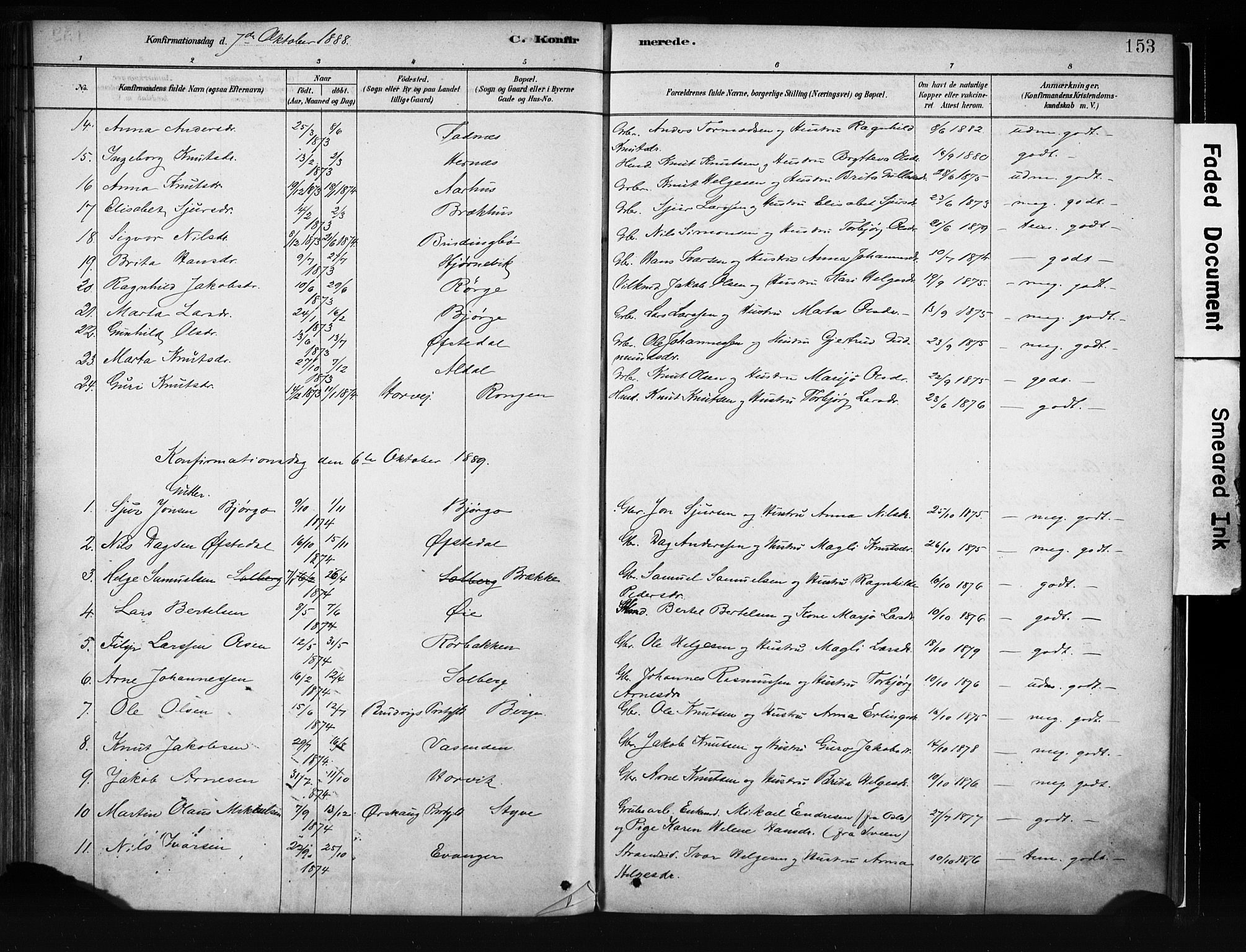 Evanger sokneprestembete, AV/SAB-A-99924: Parish register (official) no. A 1, 1877-1899, p. 153