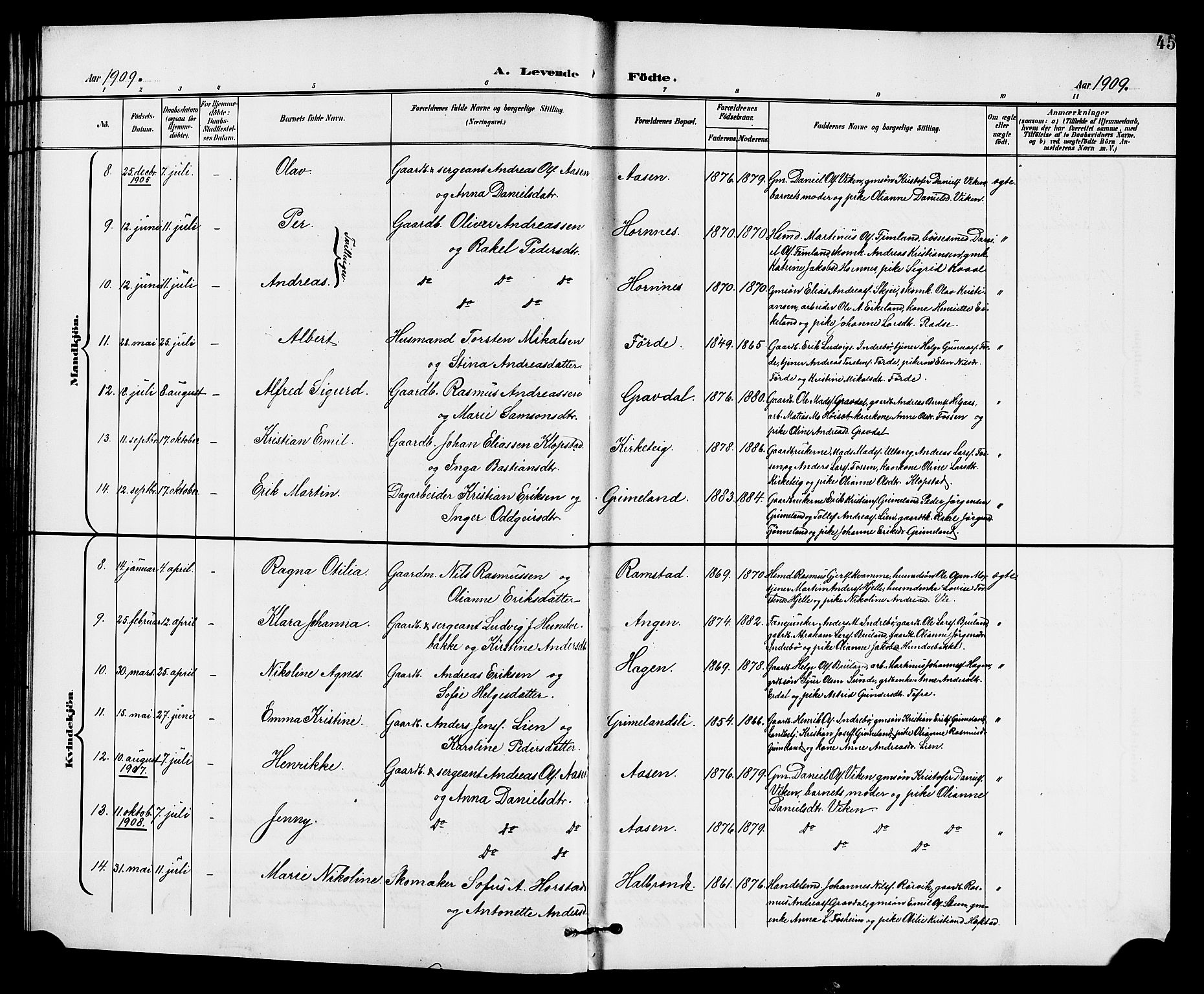 Førde sokneprestembete, SAB/A-79901/H/Hab/Haba/L0003: Parish register (copy) no. A 3, 1899-1924, p. 45