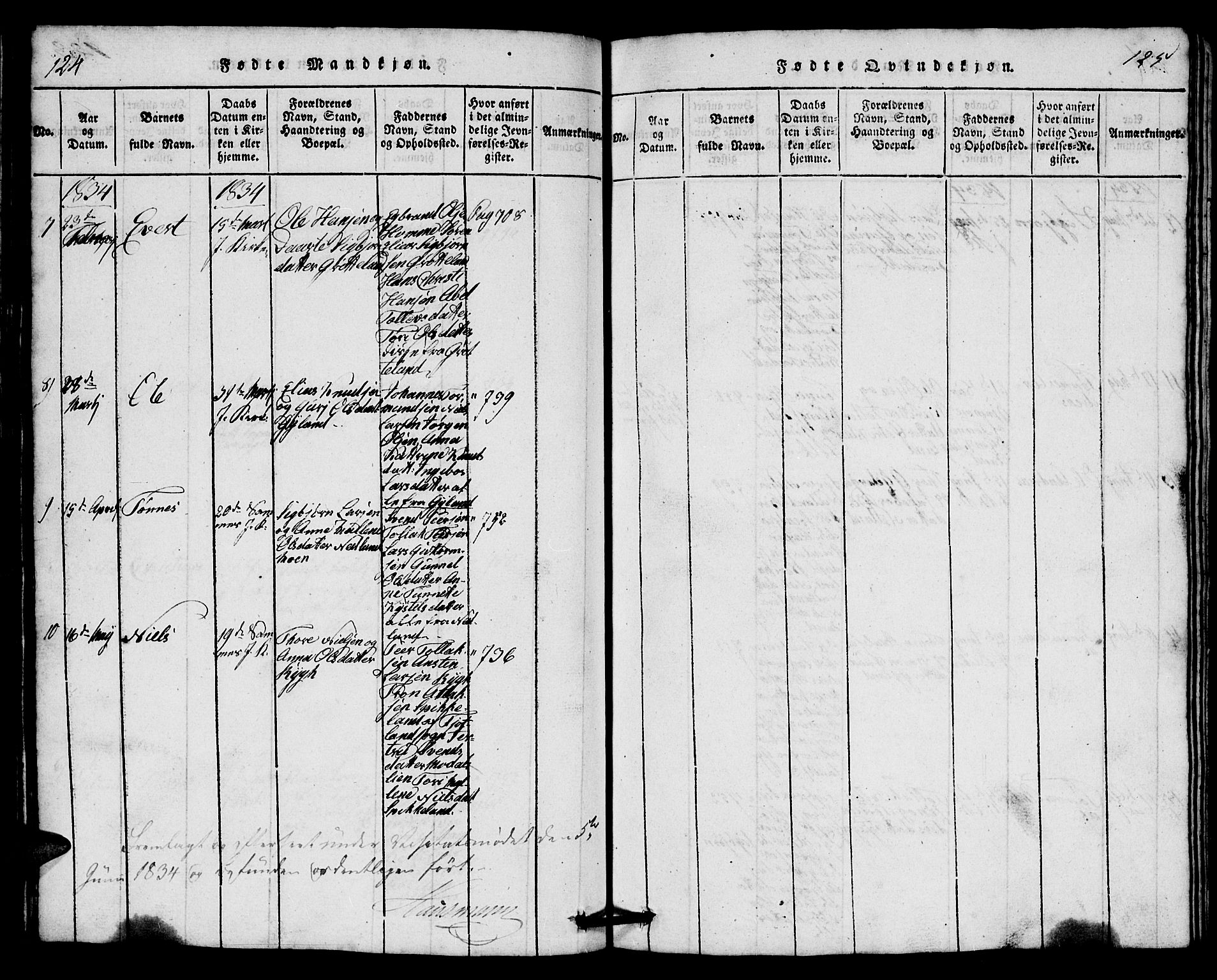 Bakke sokneprestkontor, AV/SAK-1111-0002/F/Fb/Fbb/L0001: Parish register (copy) no. B 1, 1815-1835, p. 124-125