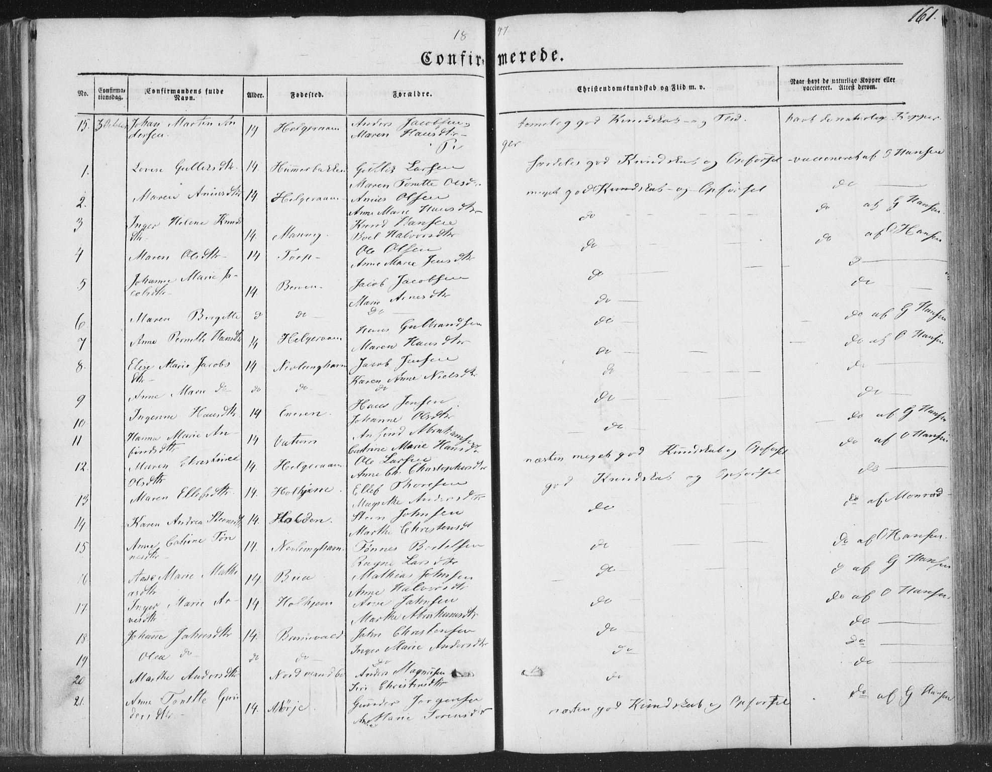 Brunlanes kirkebøker, SAKO/A-342/F/Fa/L0004: Parish register (official) no. I 4, 1846-1862, p. 161