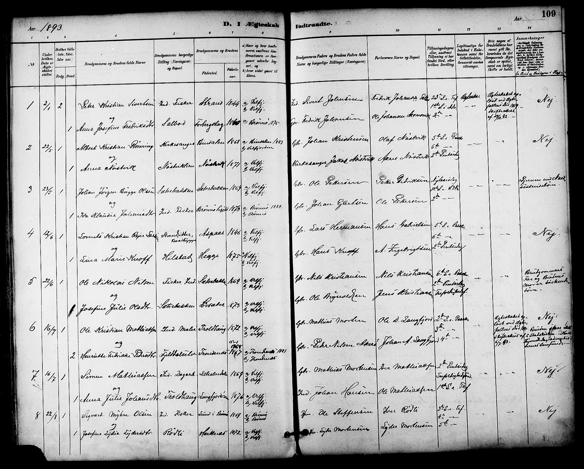 Ministerialprotokoller, klokkerbøker og fødselsregistre - Nordland, AV/SAT-A-1459/814/L0226: Parish register (official) no. 814A07, 1886-1898, p. 109