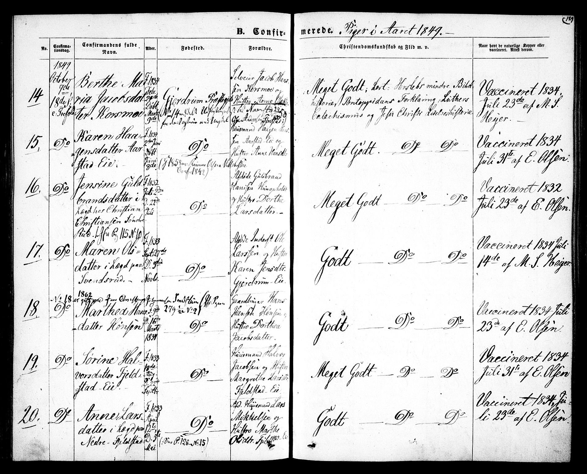 Gjerdrum prestekontor Kirkebøker, SAO/A-10412b/F/Fa/L0006: Parish register (official) no. I 6, 1845-1856, p. 129