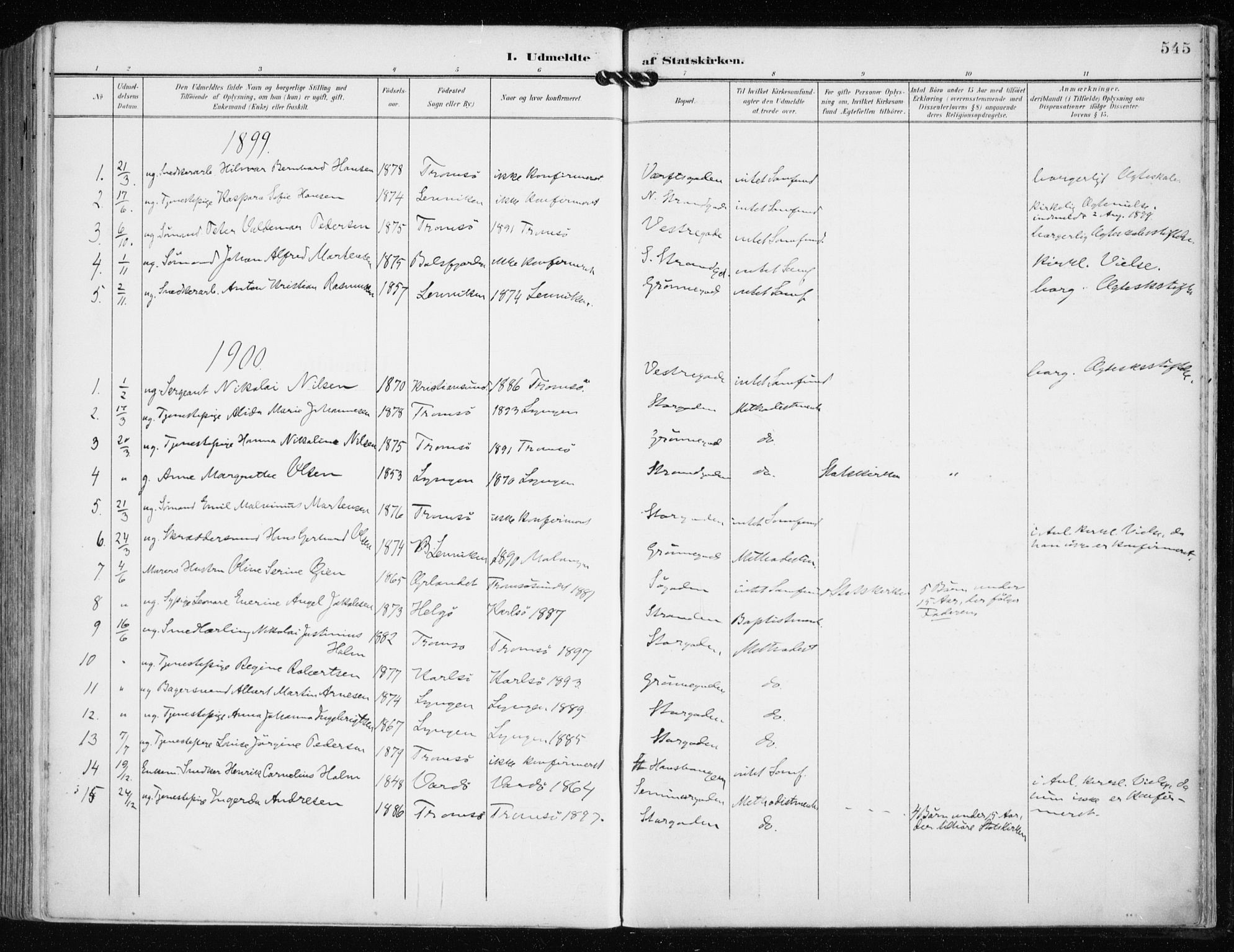 Tromsø sokneprestkontor/stiftsprosti/domprosti, SATØ/S-1343/G/Ga/L0016kirke: Parish register (official) no. 16, 1899-1906, p. 545