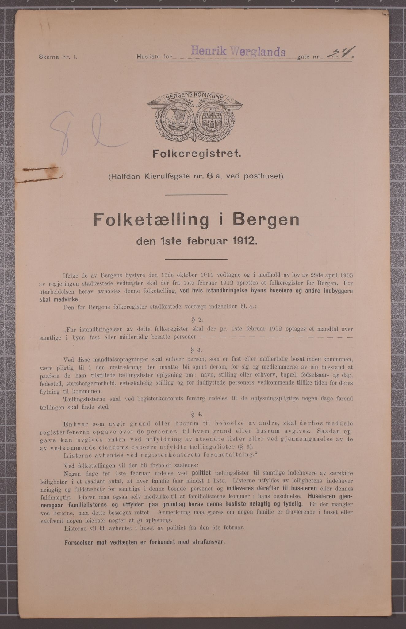 SAB, Municipal Census 1912 for Bergen, 1912, p. 2878