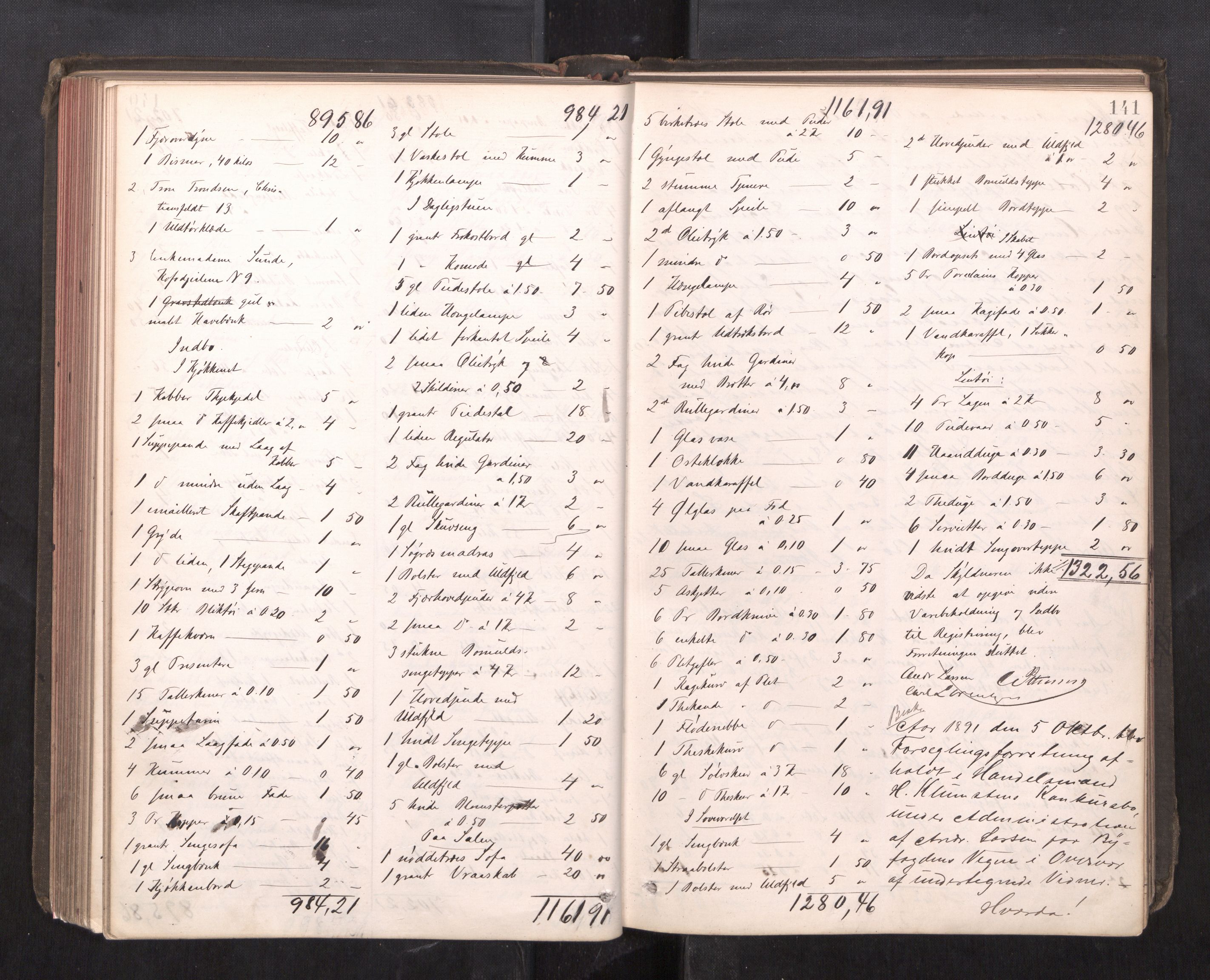Trondheim byfogd, AV/SAT-A-0003/1/3/3C/L0013: Skifteregistreringsprotokoll - 19/7-14/8. (u/ register), 1887-1893, p. 141