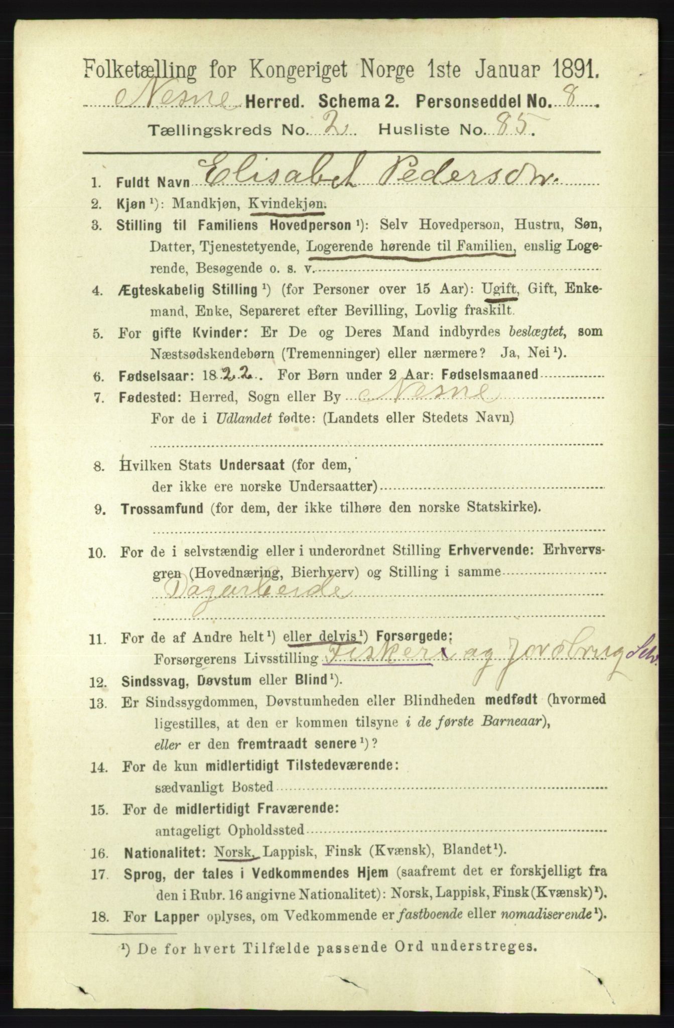 RA, 1891 census for 1828 Nesna, 1891, p. 1392