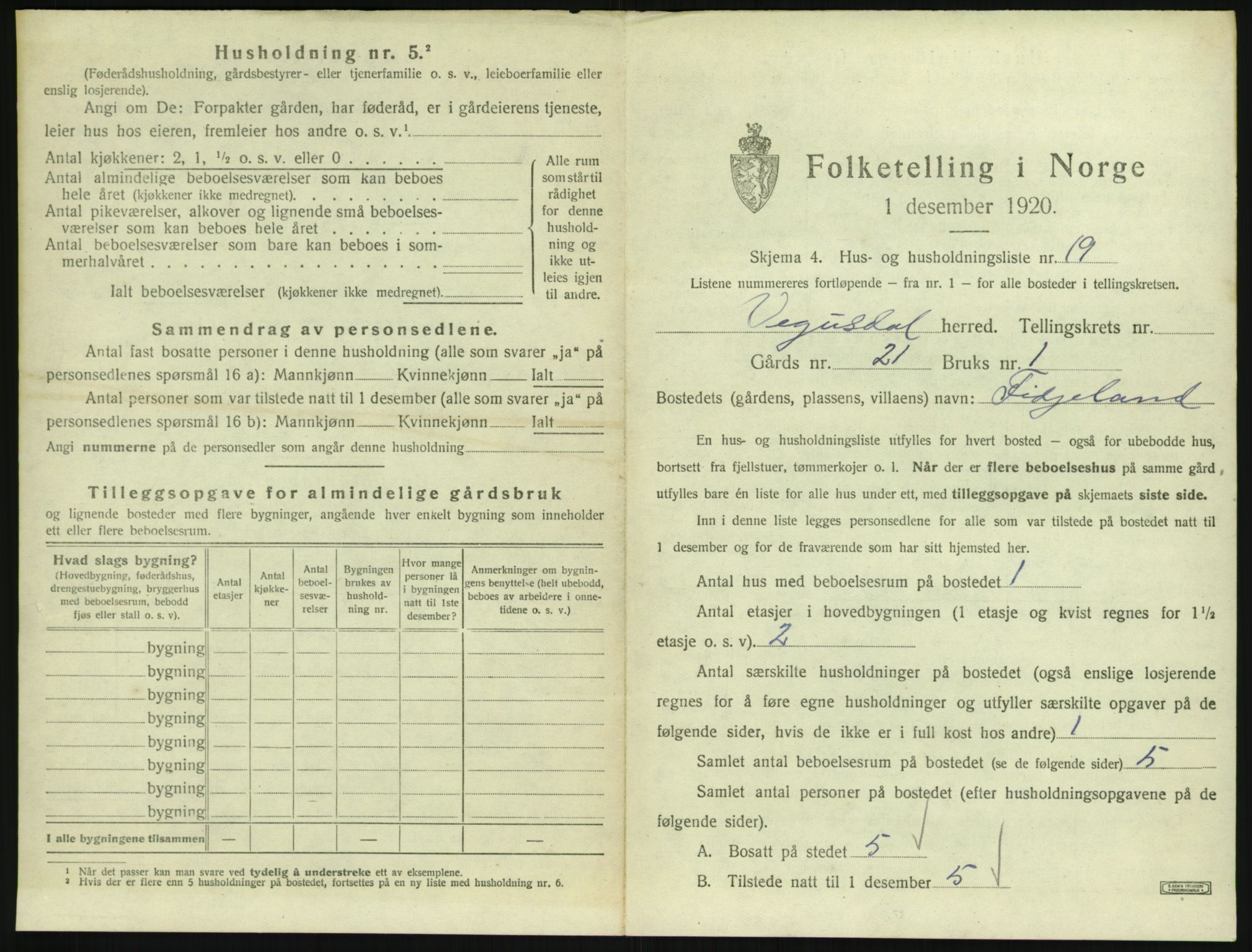 SAK, 1920 census for Vegusdal, 1920, p. 201