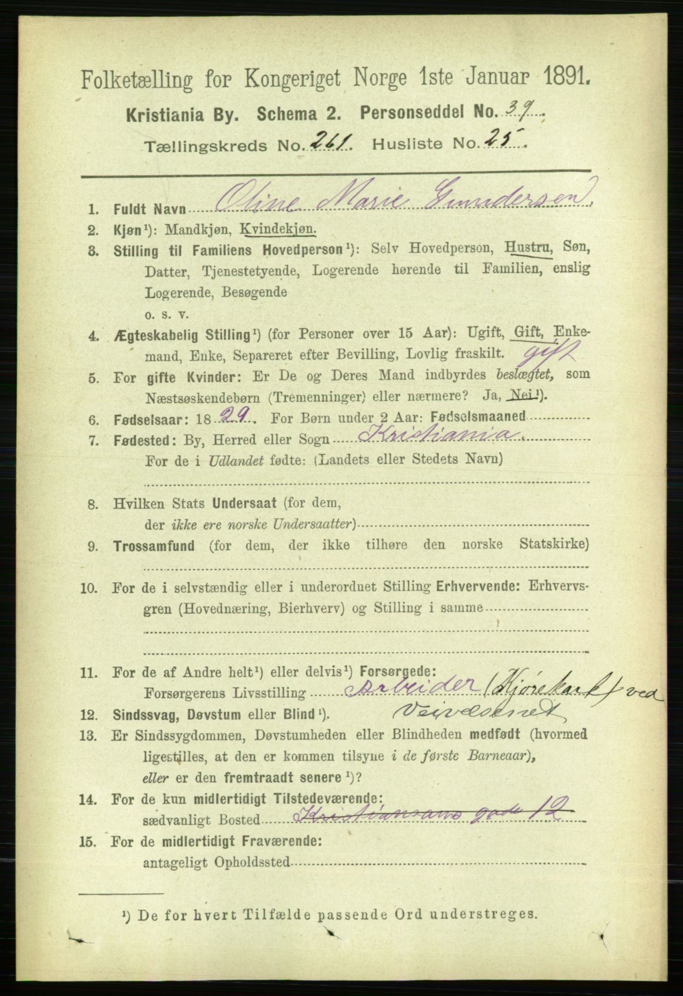 RA, 1891 census for 0301 Kristiania, 1891, p. 158697