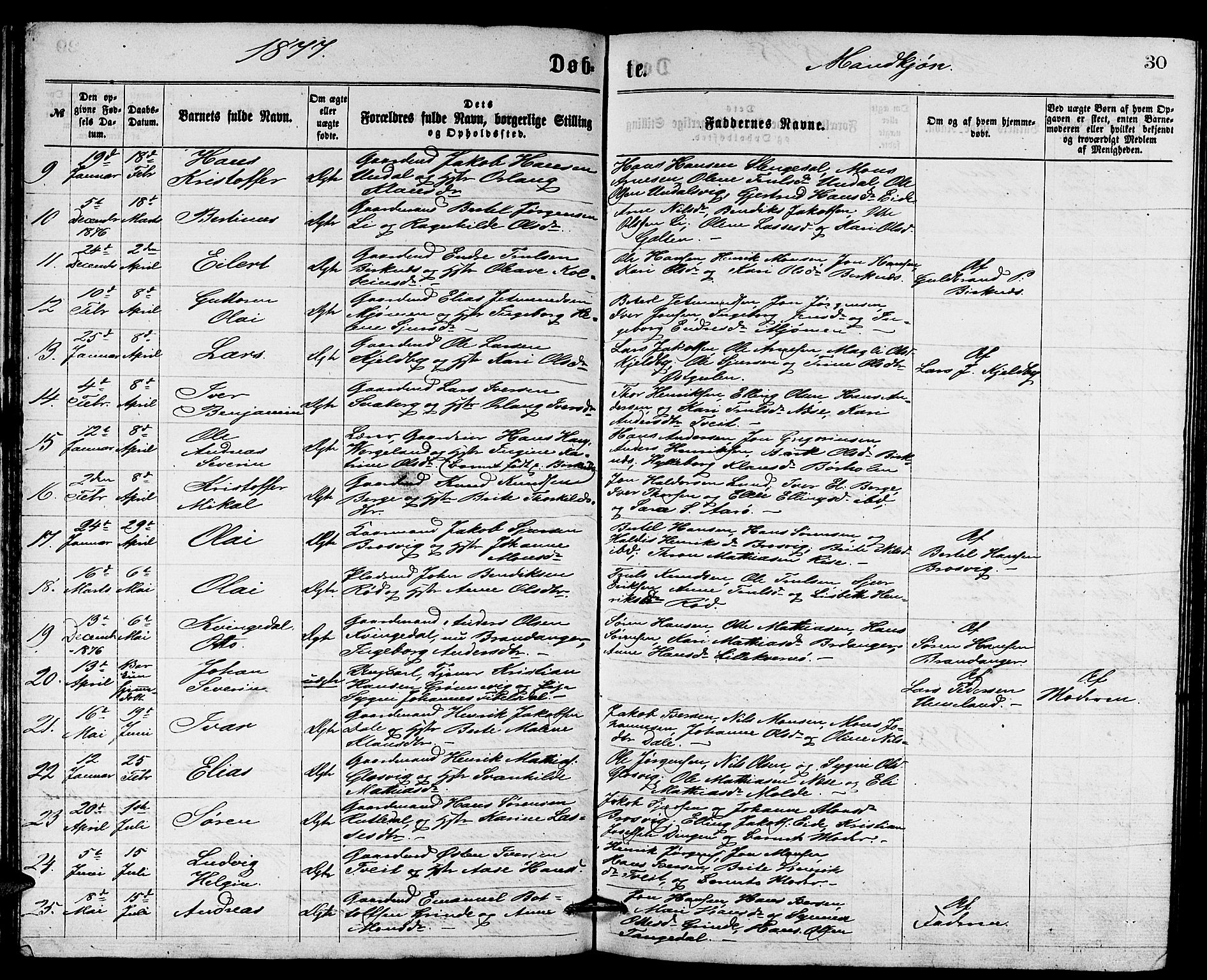 Gulen sokneprestembete, AV/SAB-A-80201/H/Hab/Habb/L0002: Parish register (copy) no. B 2, 1867-1883, p. 30