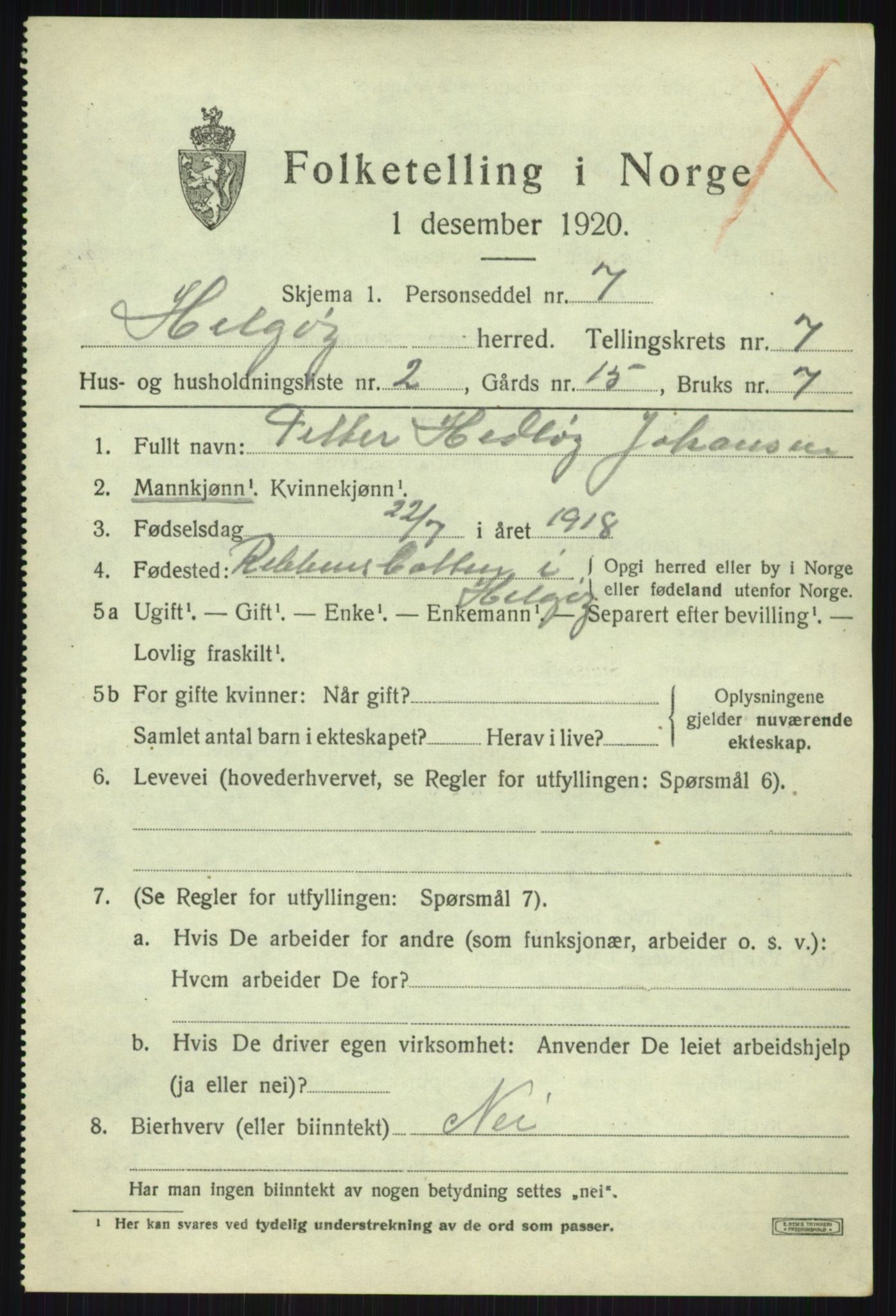 SATØ, 1920 census for Helgøy, 1920, p. 2559